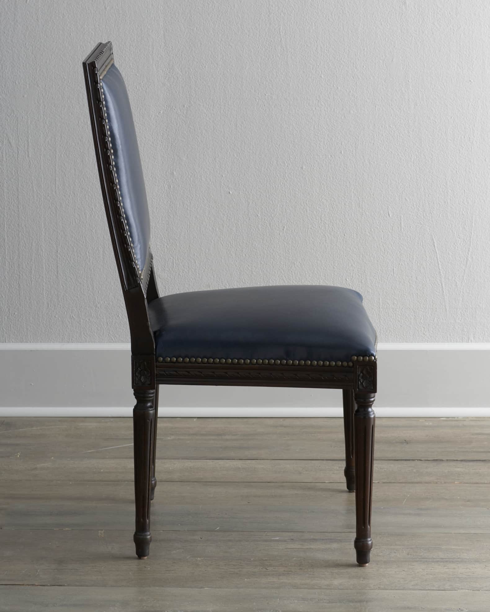 Massoud Marlin Blue Leather Side Chair Neiman Marcus