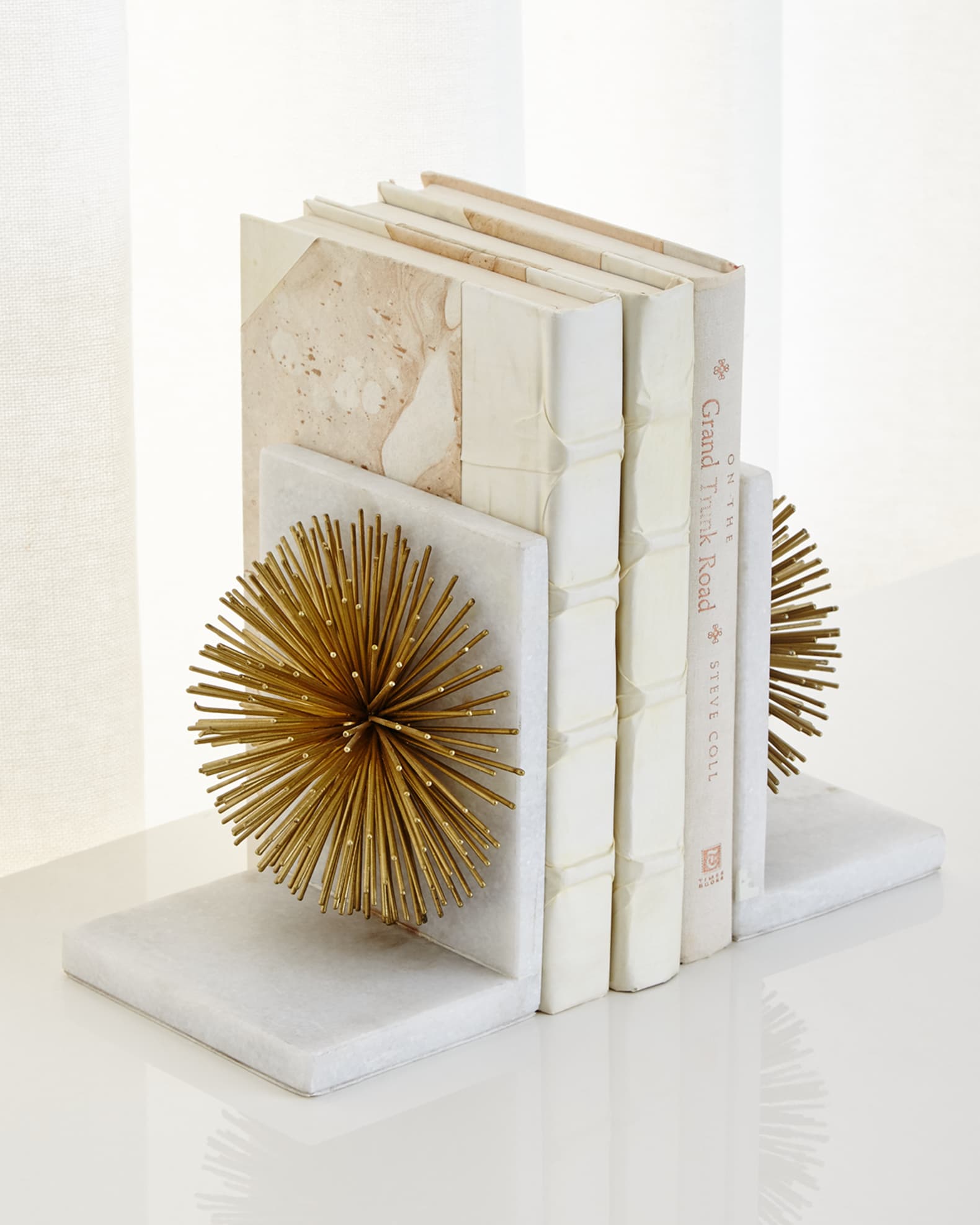 John-Richard Collection Gold Burst on White Marble Bookends