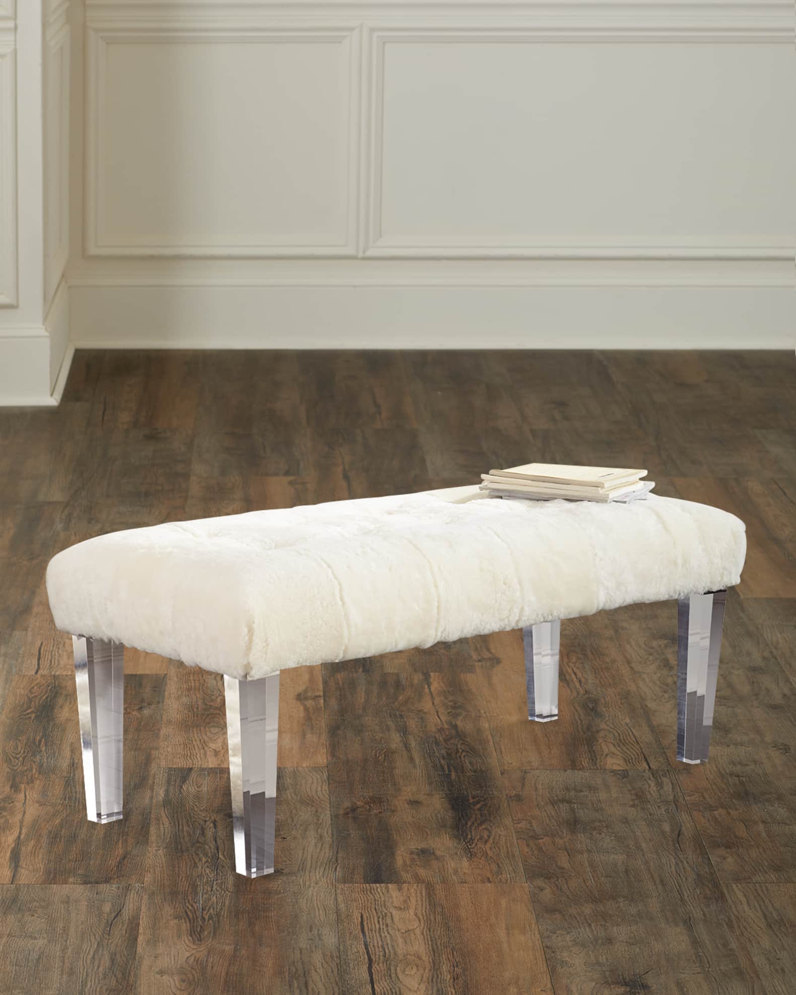 Jaselyn Shearling Bench, Ivory 0