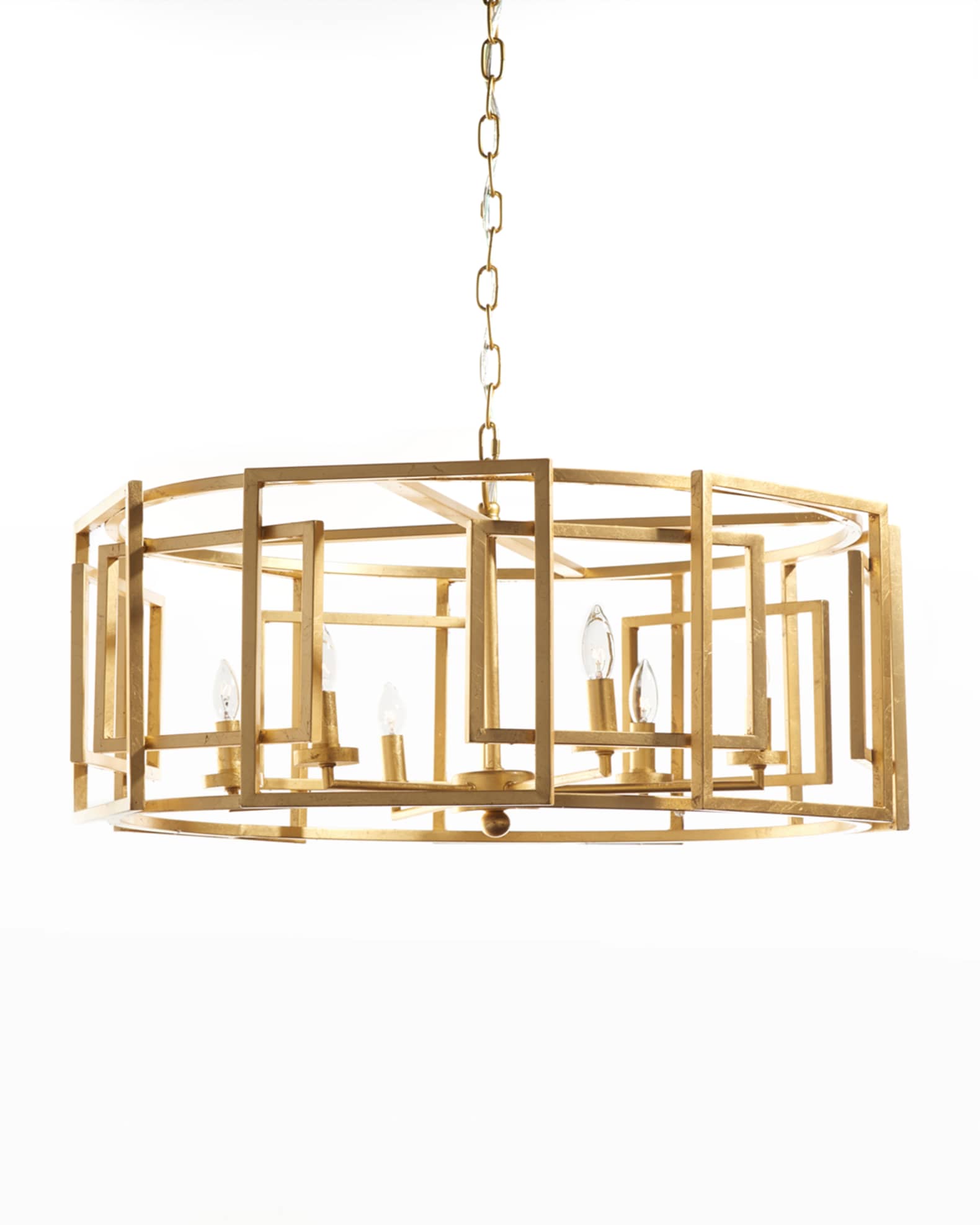Gold Leaf Square-Motif Drum Chandelier 1