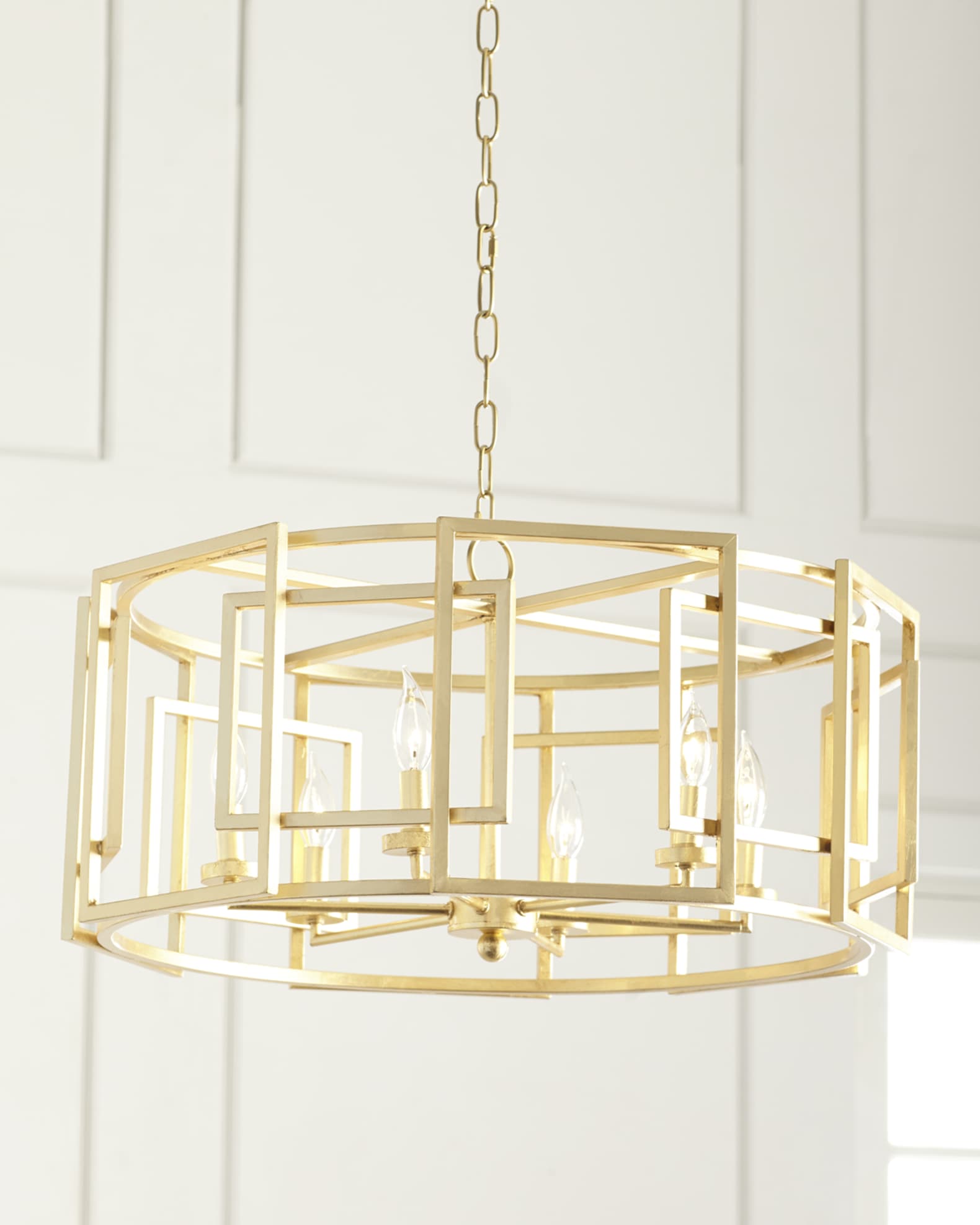 Gold Leaf Square-Motif Drum Chandelier 0