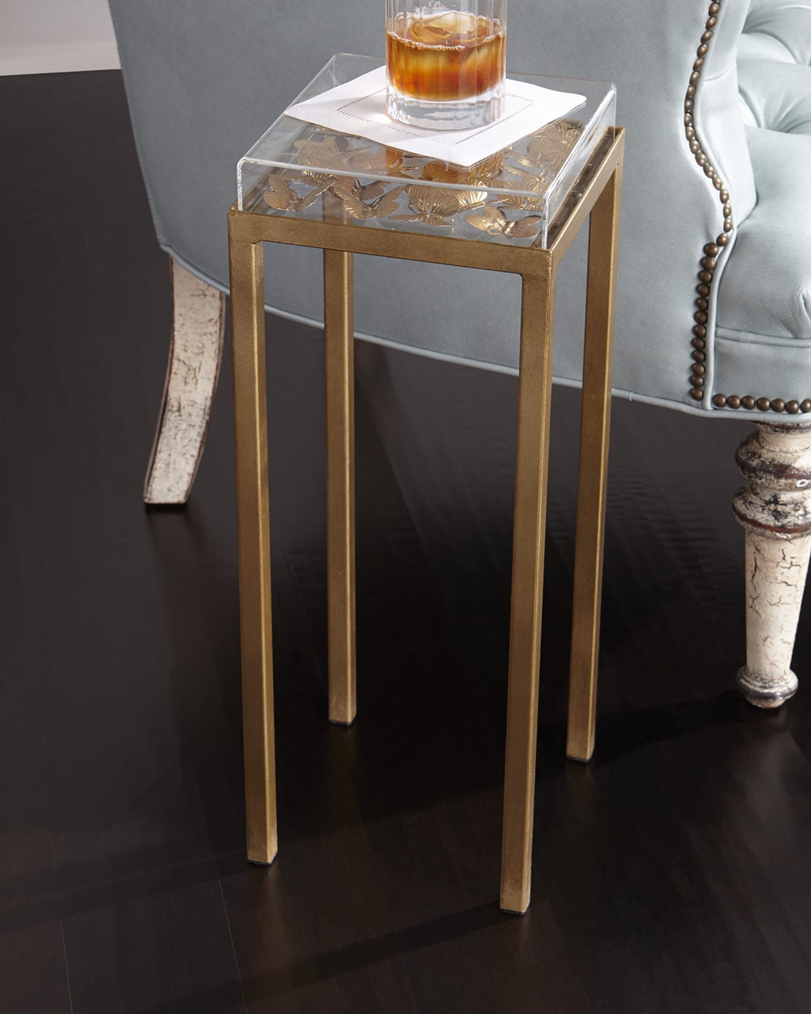 Lucite Top with Floral Side Table 0