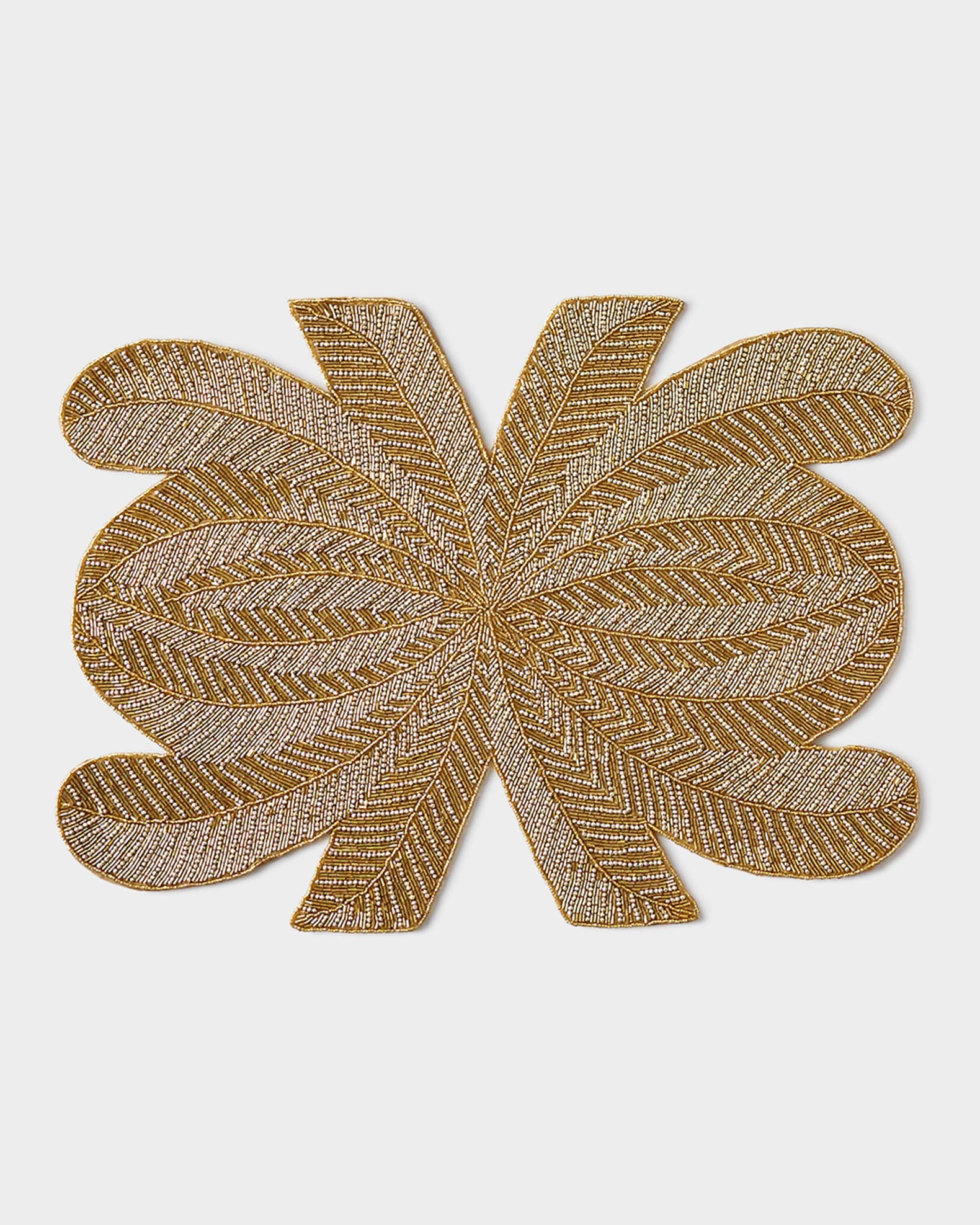 Peacock Hand-Beaded Placemat, Gold 1