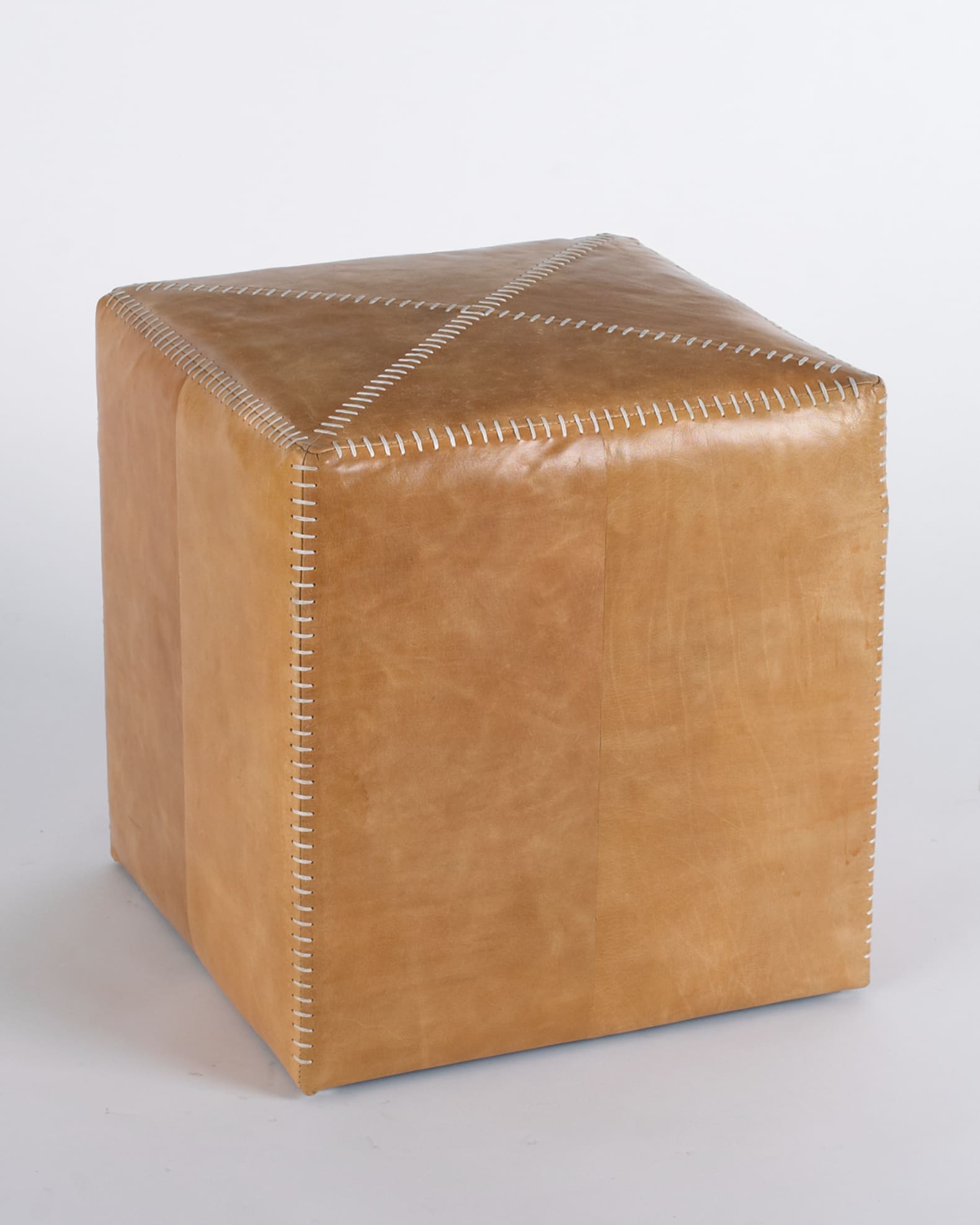 Small Buff Leather Ottoman 0