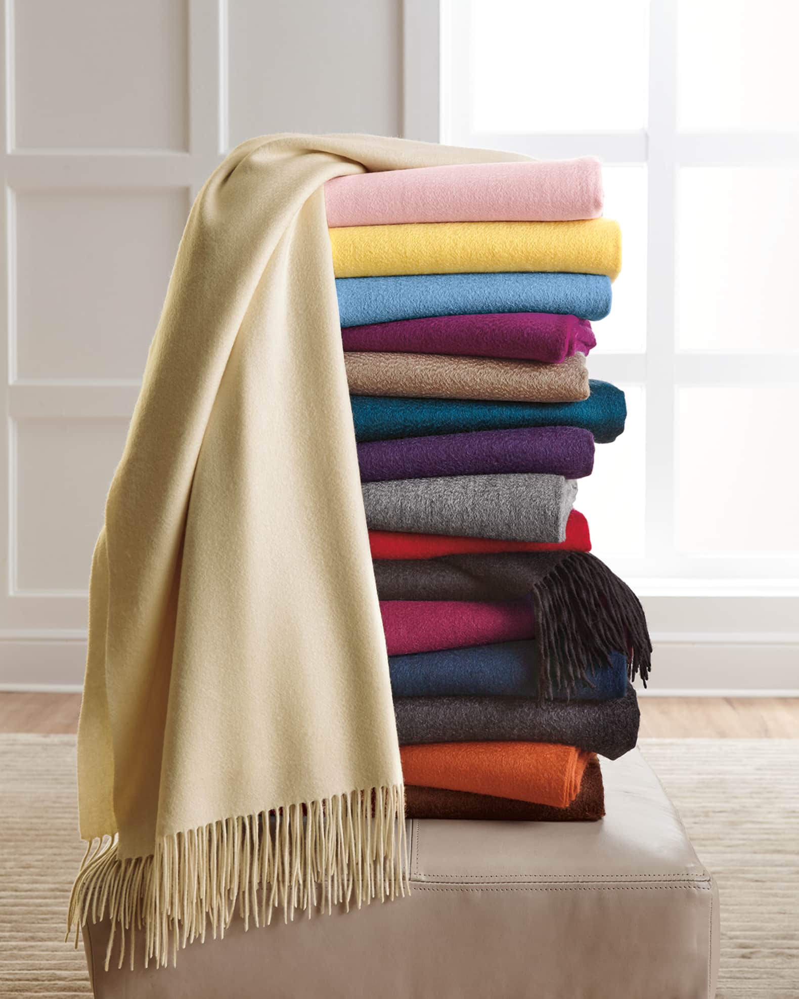 Sofia Cashmere Fringed Cashmere Throw Neiman Marcus