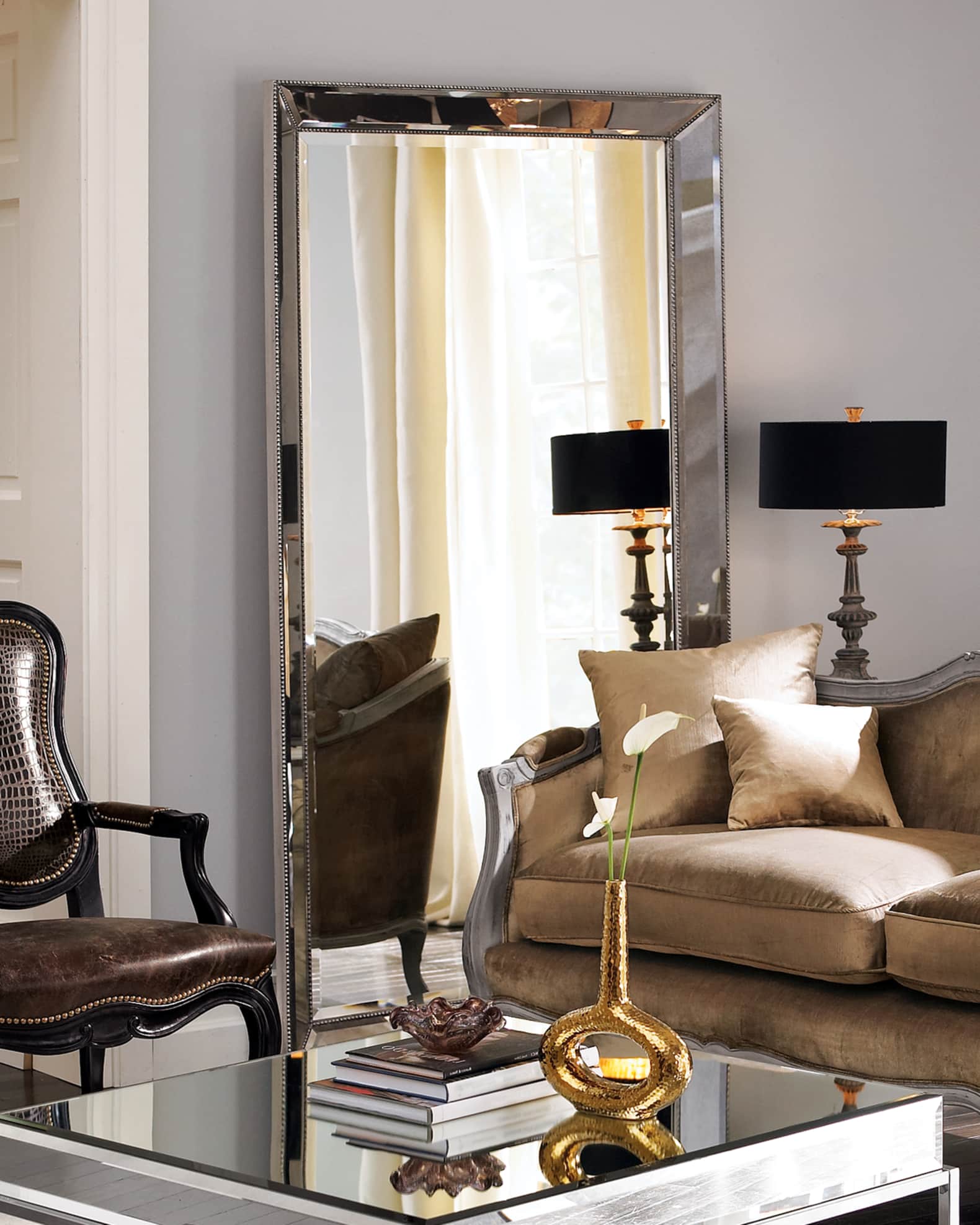 AntiquedSilver Beaded Floor Mirror Neiman Marcus