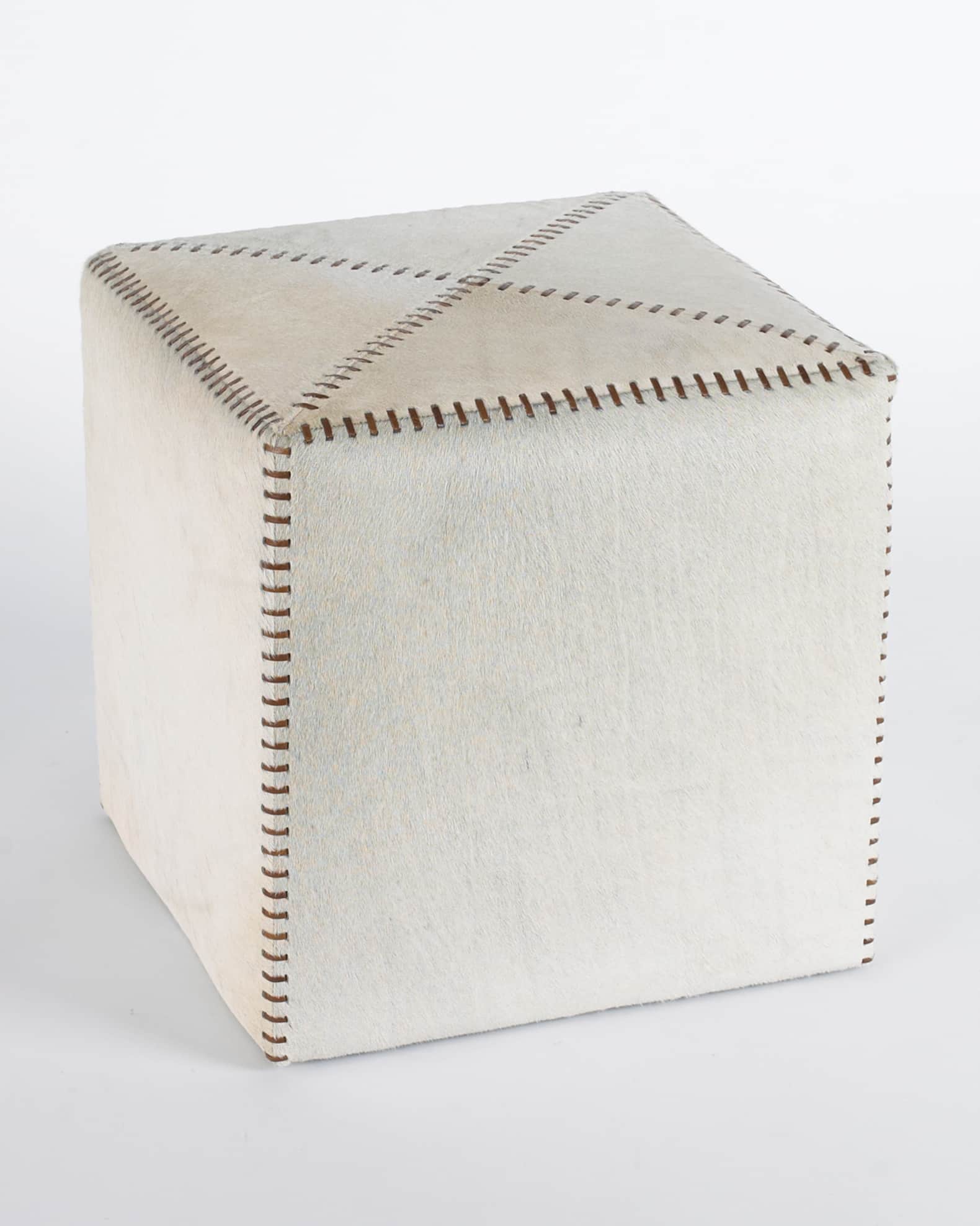 Small White Hairhide Ottoman 0