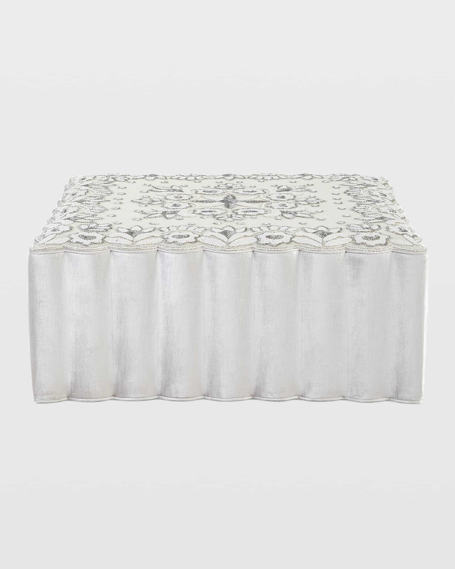 Beaded Velvet Square Ottoman 1