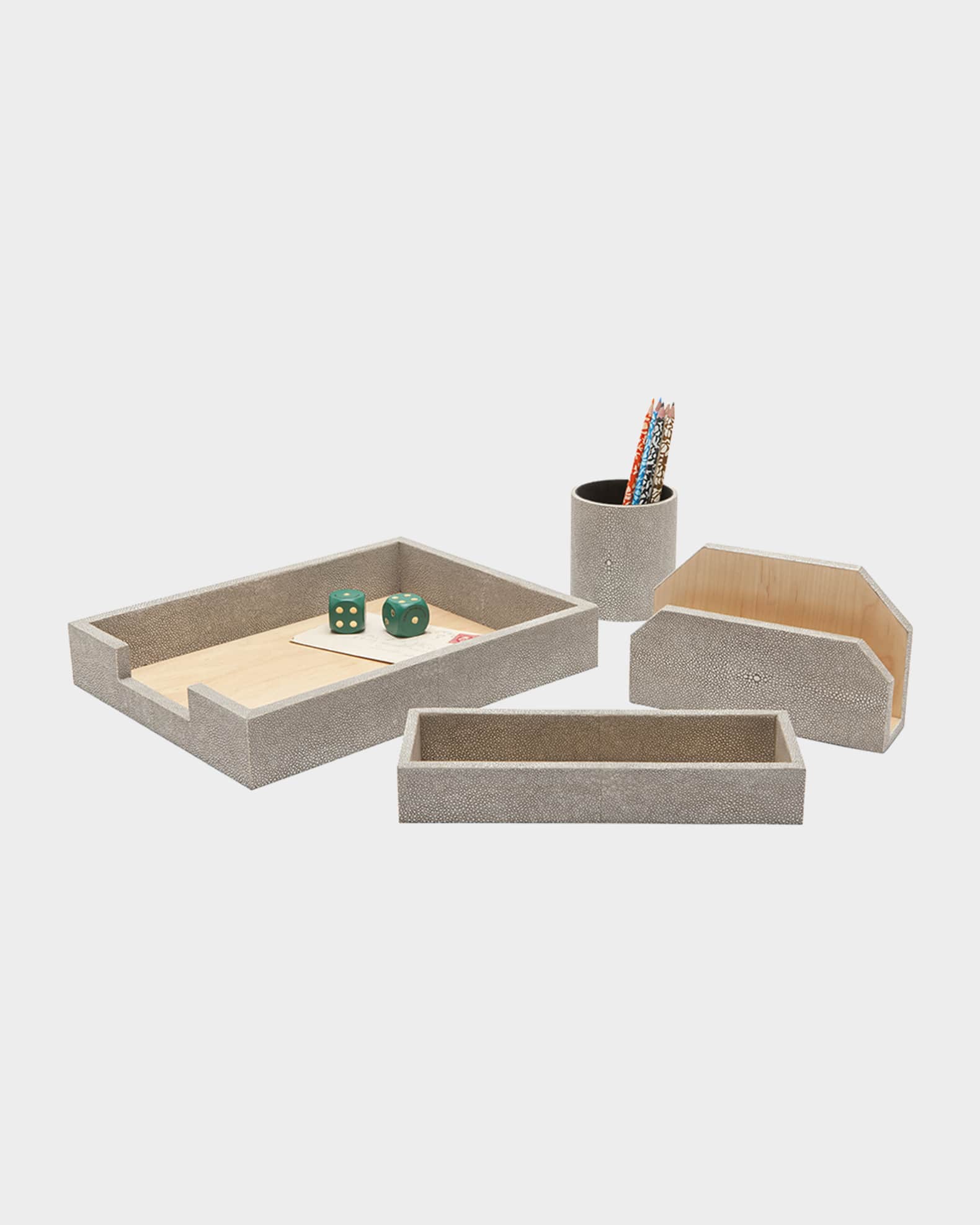 Crosby Faux-Shagreen Desk Organizer Accessory Set 0