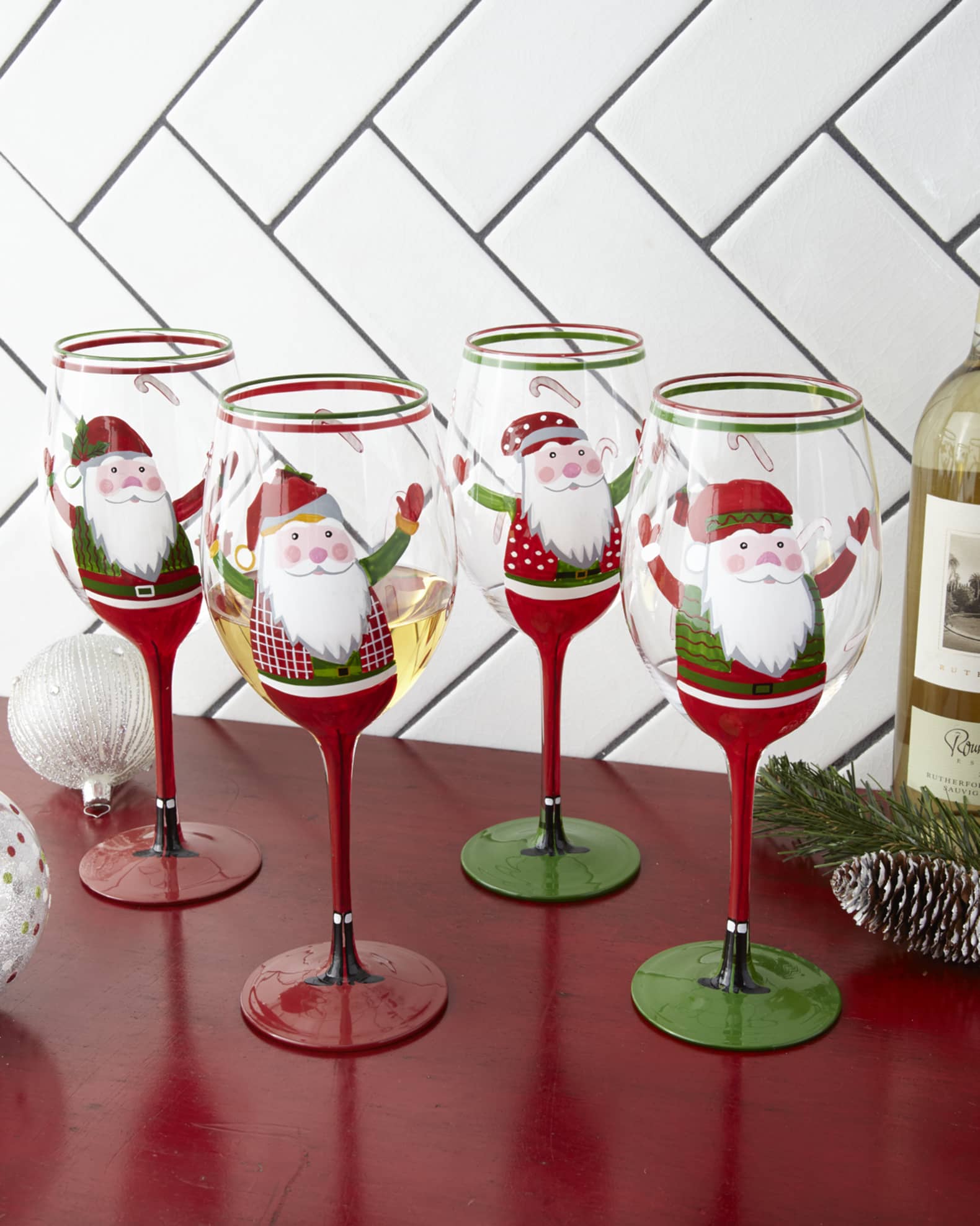 Hand-Painted Santa Wine Glasses, Set of 4