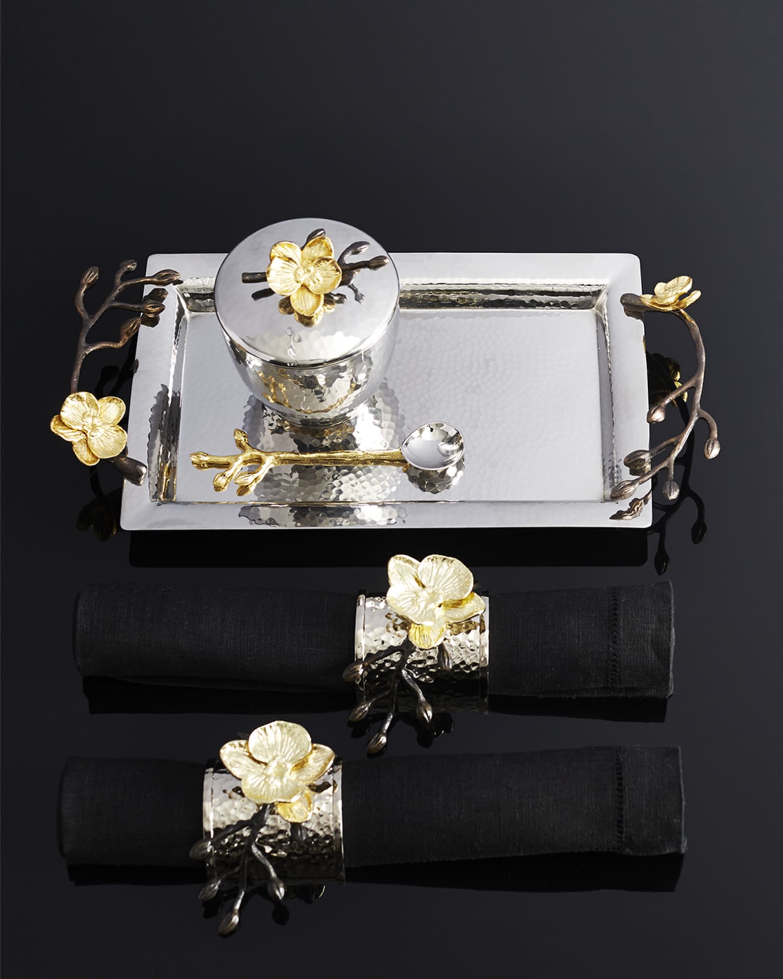 Four Gold Orchid Napkin Rings 1