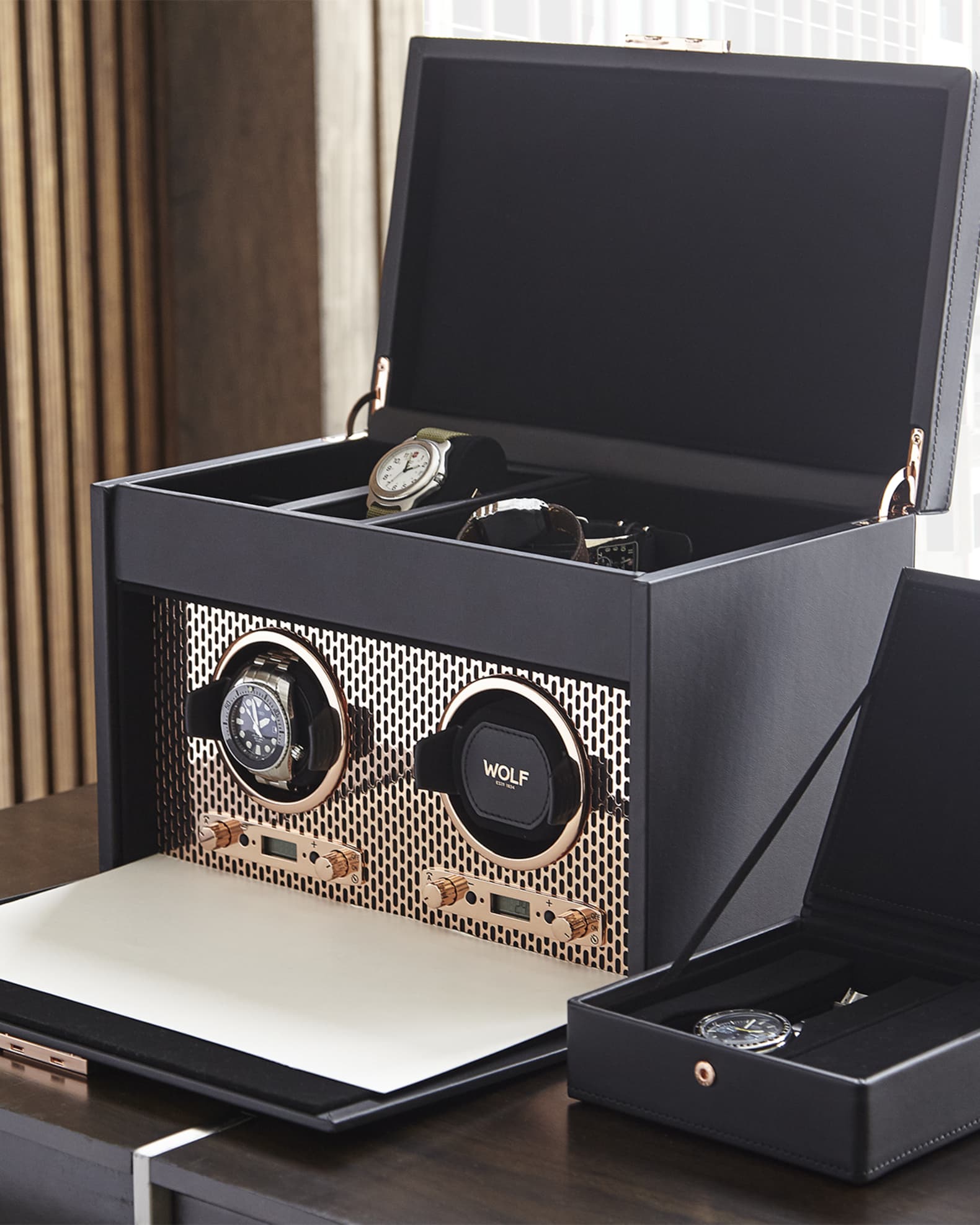 WOLF Axis Double Watch Winder with Storage Neiman Marcus