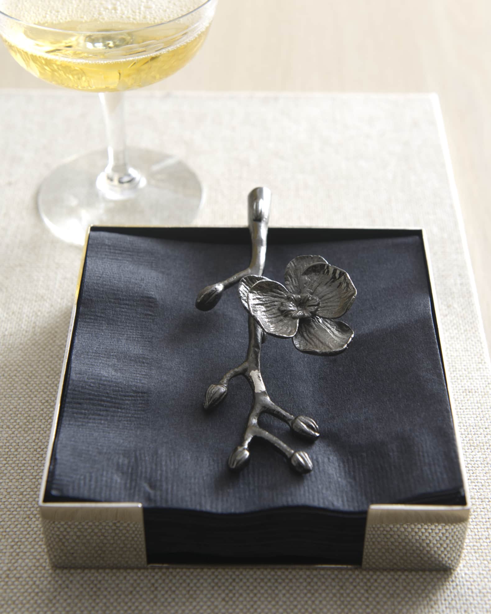 Black Michael Aram Black Orchid Cocktail Napkin Holder in Silver 