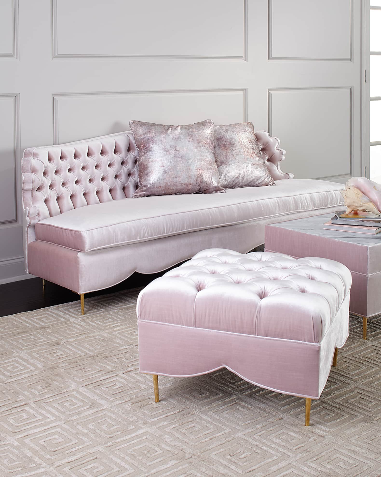 Valentina Sofa, Ottoman, and Marble-Top Side Table 1