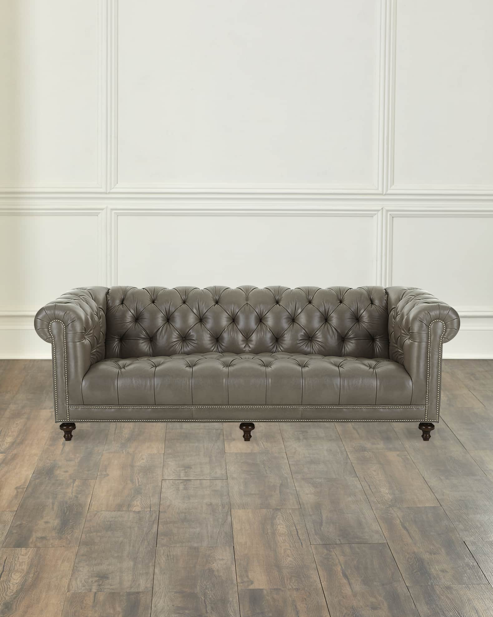 Massoud Lara Leather Chesterfield Sofa, 94" Neiman Marcus
