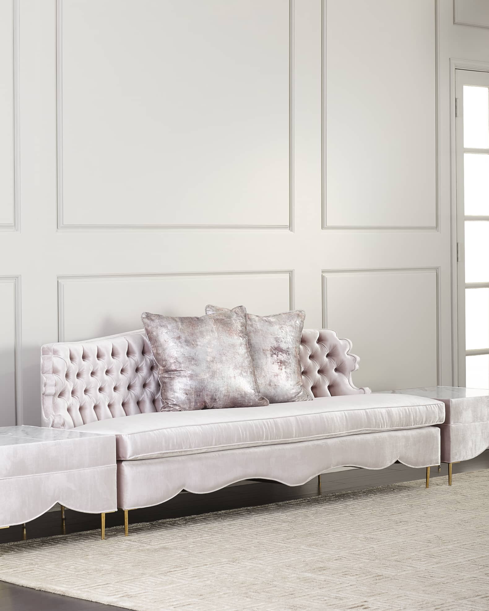 Valentina Sofa, 83" and Two Marble Cocktail Ottomans 0