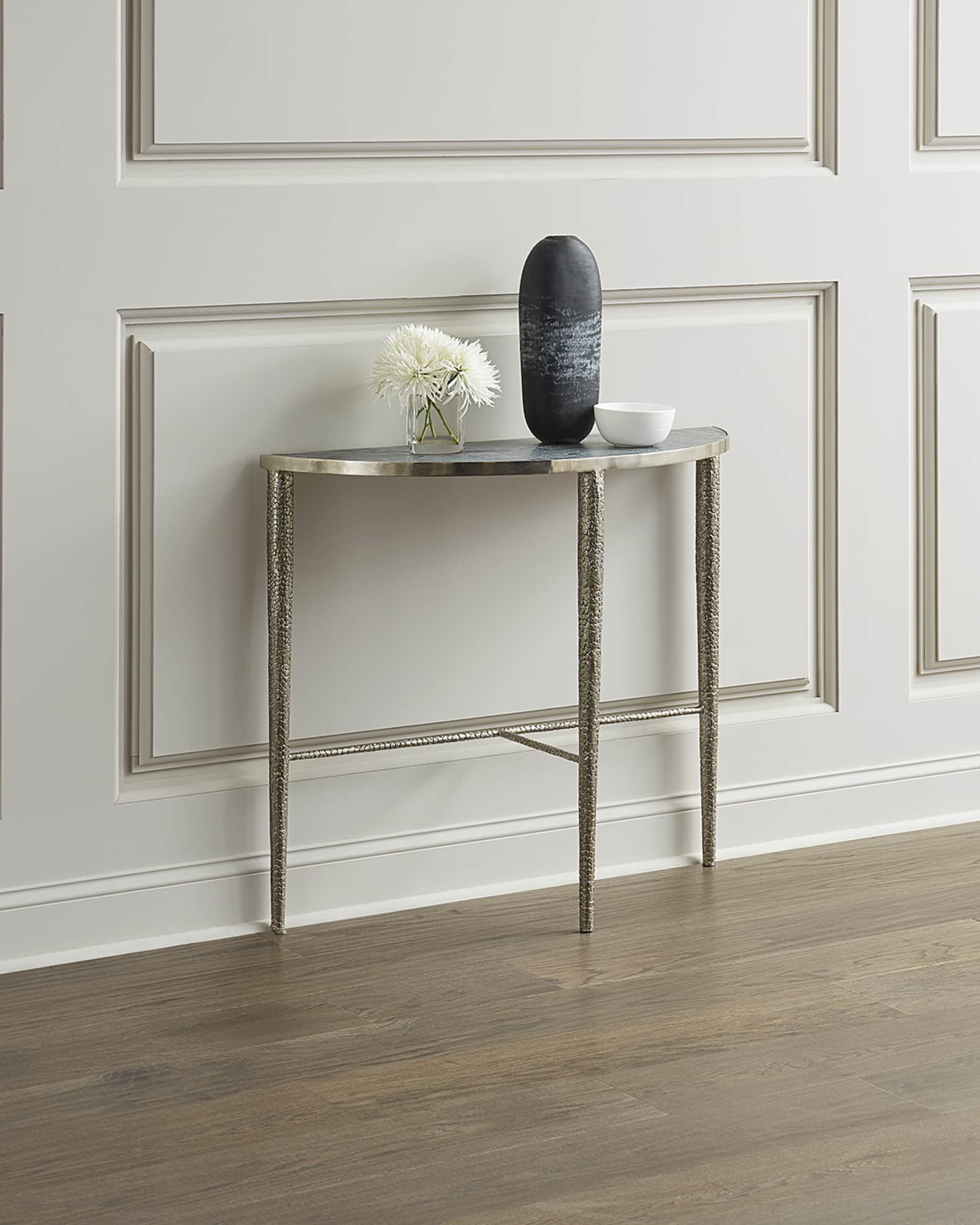 Hammered Nickel Demi Console Table 0
