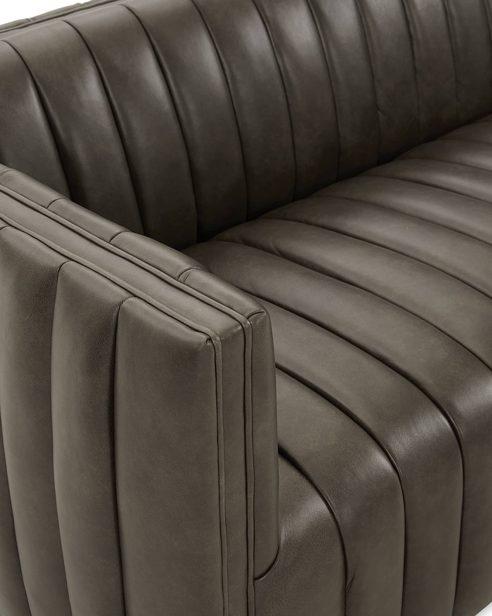 Four Hands Aldine Channel Tufted Leather Sofa, 97" Neiman Marcus