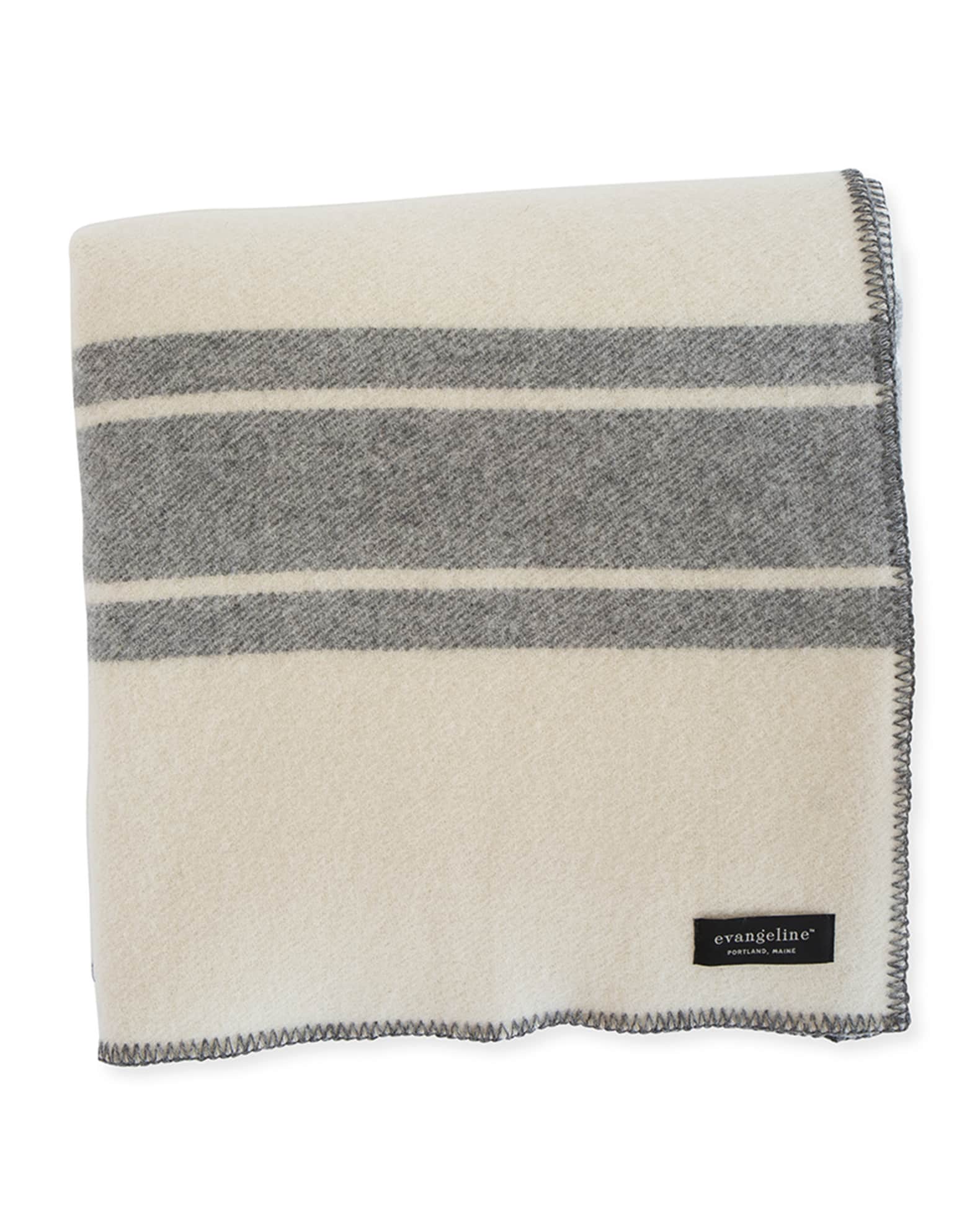 Evangeline Linens A Frame Merino Wool King Blanket, Classic Gray