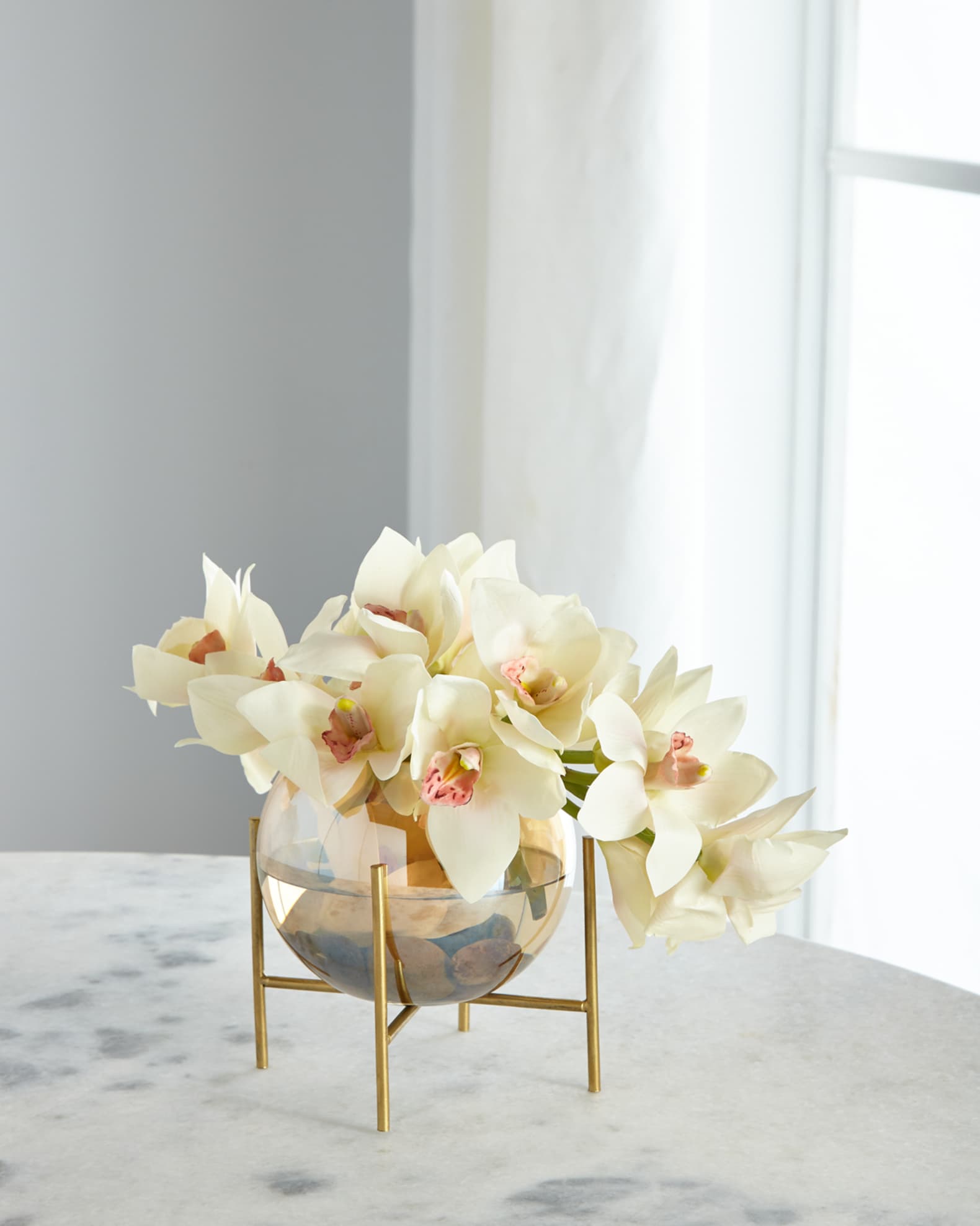 John-Richard Collection Cymbidium Orchid Glow in Glass Bowl