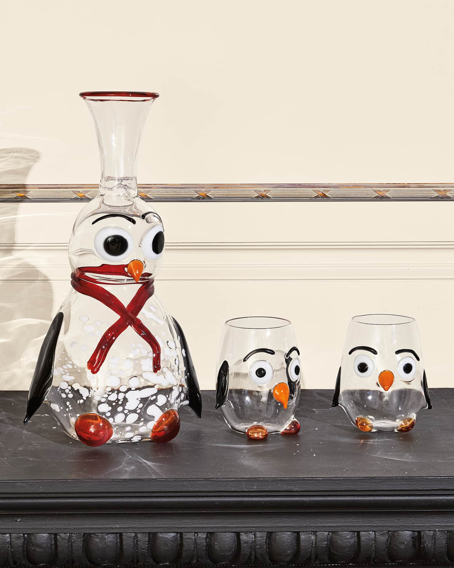 MIP Set Of 4 Stemless Wine Glasses – Penguin Collection, 17 Oz Capacity, Real Glass