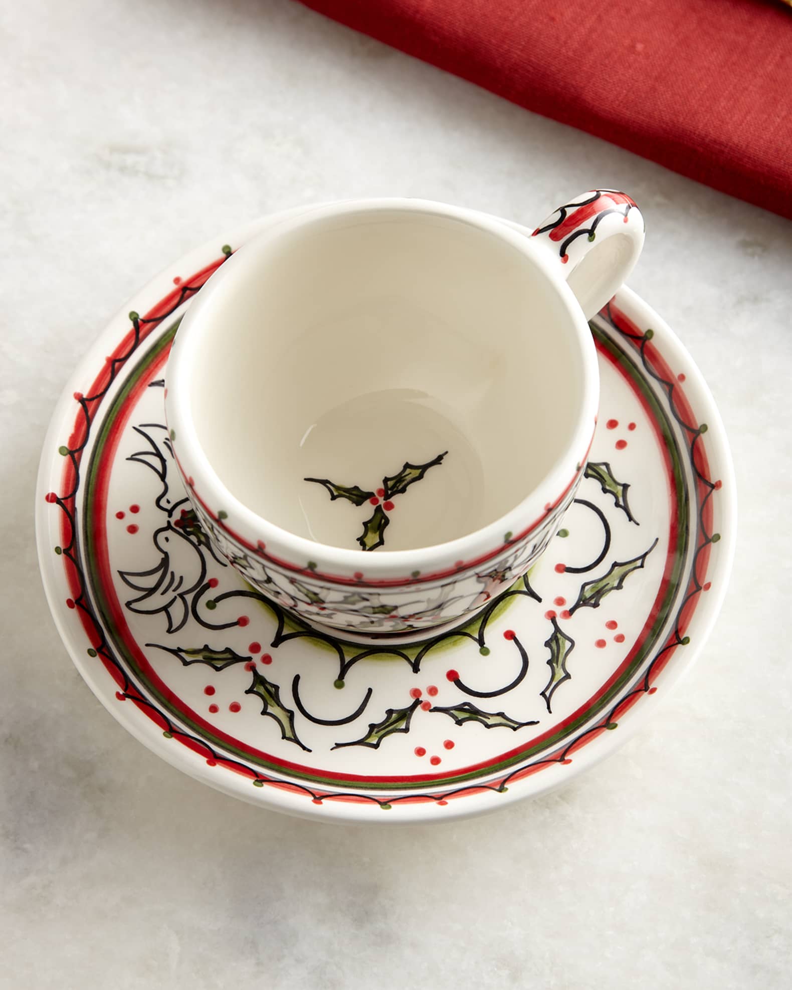 Christmas Pavoes Cups & Saucers, Set of 4 1
