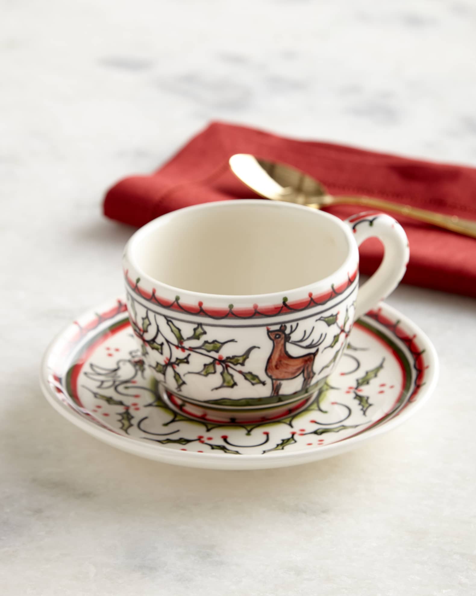Christmas Pavoes Cups & Saucers, Set of 4 0
