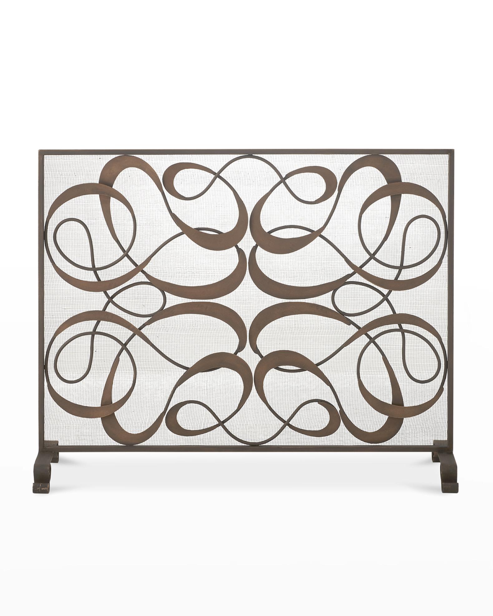 Dark Gold and Brown Iron and Tole Swirl Single Panel Fire Screen