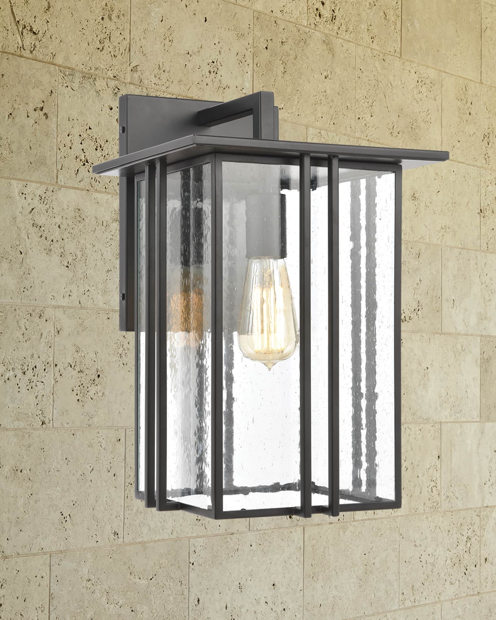 Radnor 1-Light Outdoor Sconce in Matte Black with Seedy Glass 0