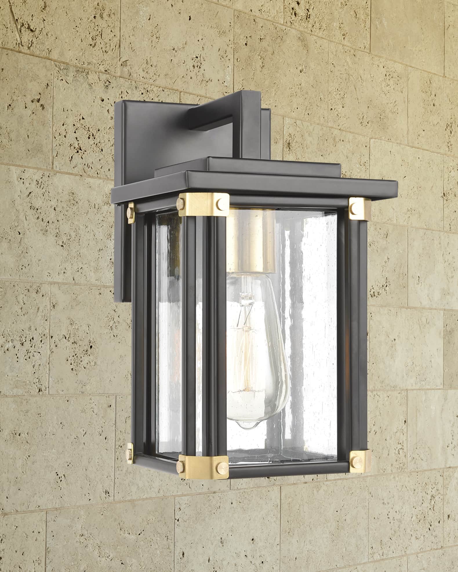 Vincentown 1-Light Outdoor Sconce  in Matte Black with Seedy Glass 0