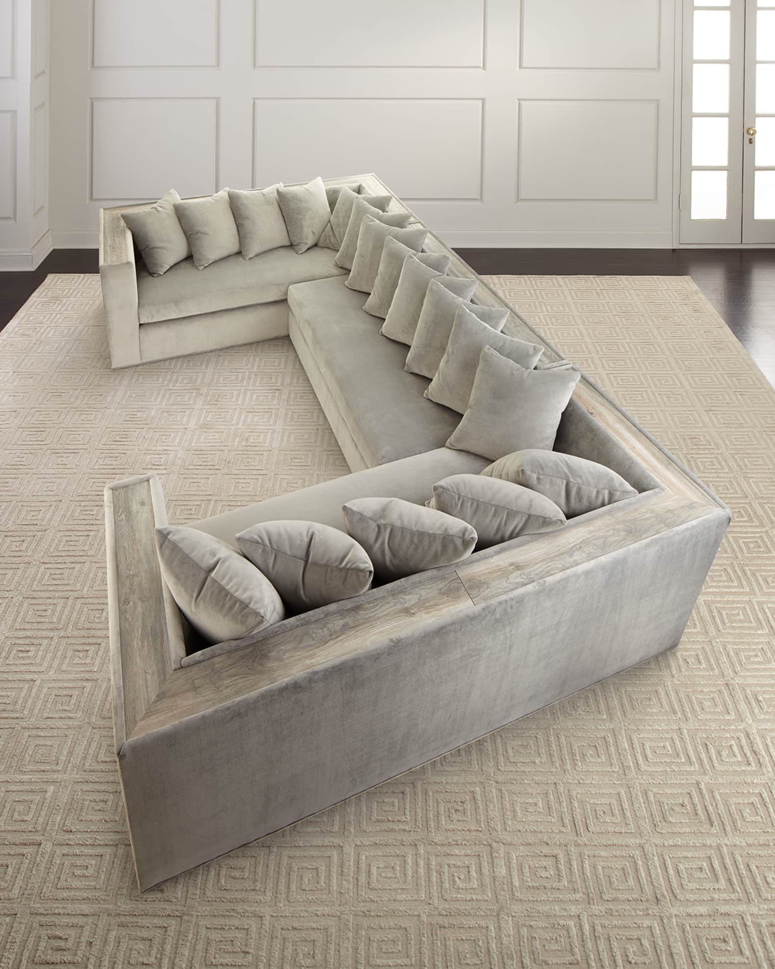 Donovan Tile Trimmed Sectional Sofa with 17 Pillows 1