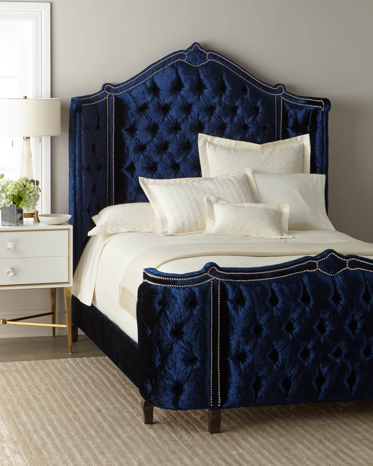 Haute House Penelope Crushed Velvet King Bed Blue King Bed Bedroom Furniture Beds King Beds