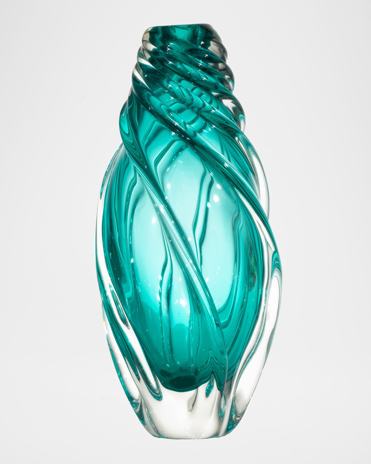 Aqua Swirl Art Glass Vase 0