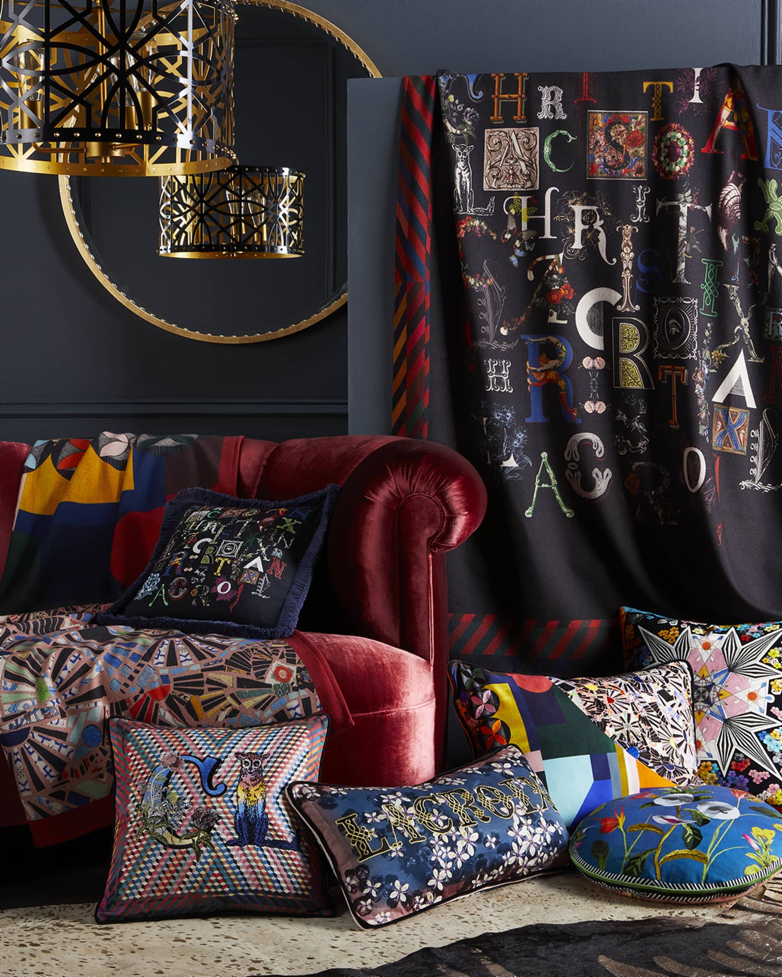 Christian Lacroix Lacroix Cherry Bleu Denim Pillow Neiman Marcus