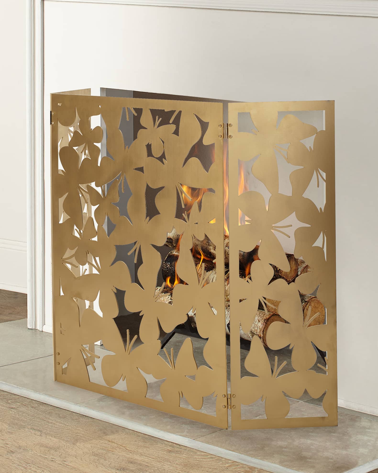 Tri-Fold Butterfly Fireplace Screen 0