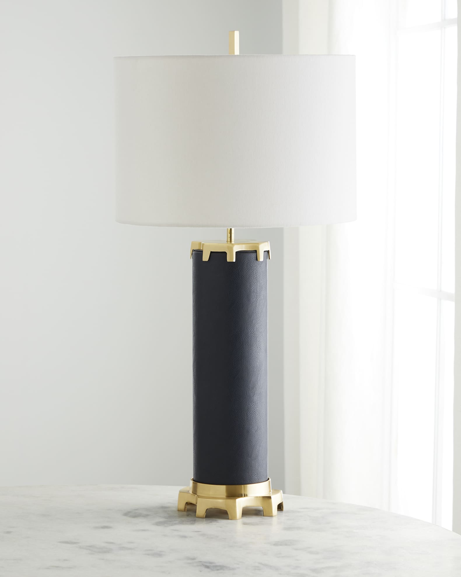 John-Richard Collection Navy Leather Polished Brass Table Lamp | Neiman ...