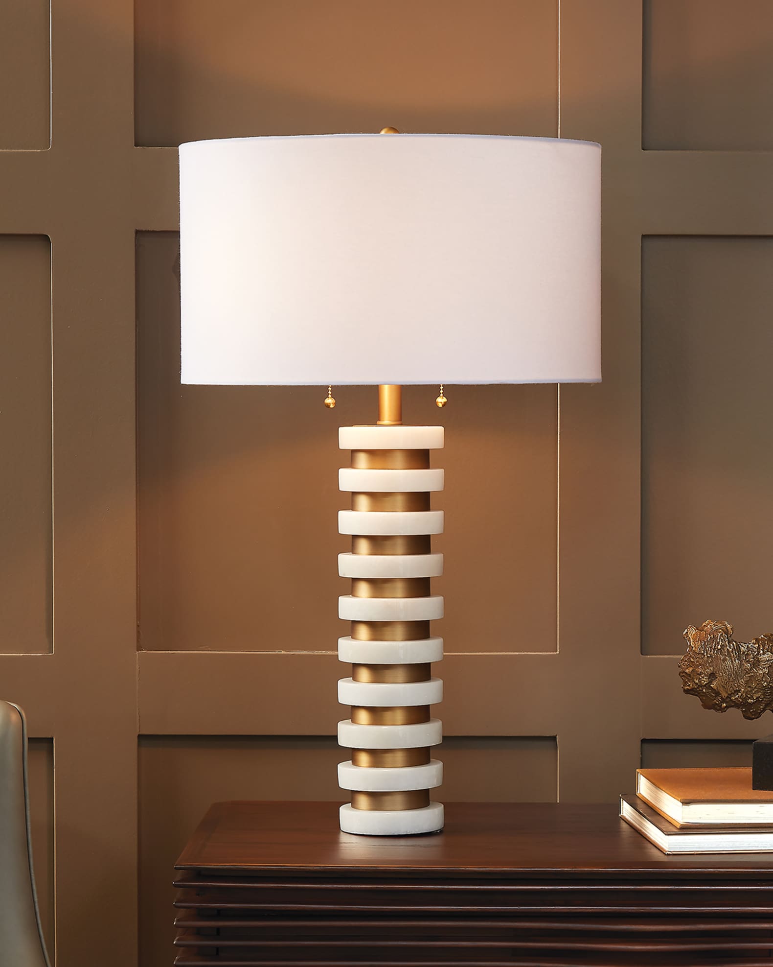 Global Views Stacked White Marble Lamp Neiman Marcus