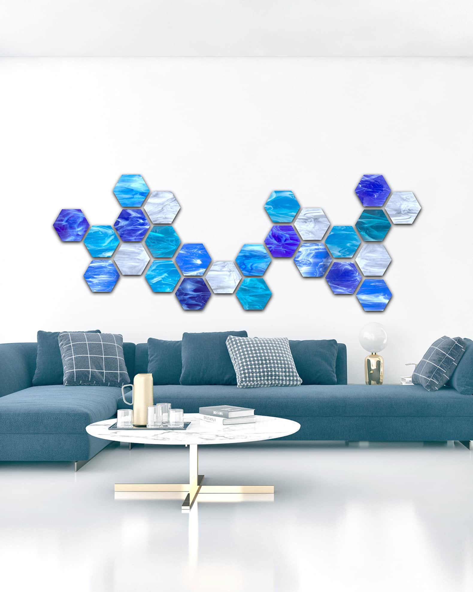 Water Hexagonal Glass Wall Sculpture 1