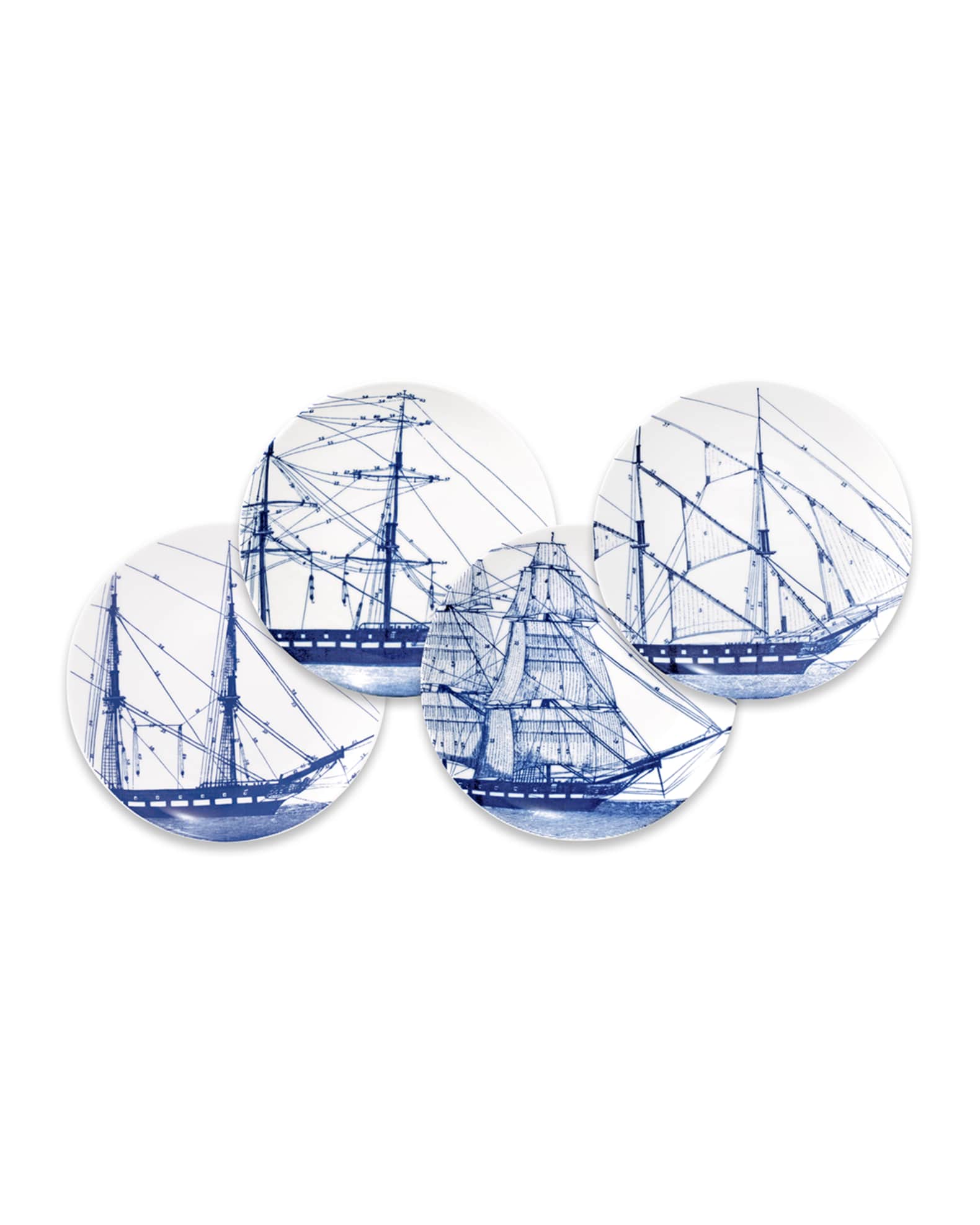 Rigging Blue Canapes Plates, Set of 4 1
