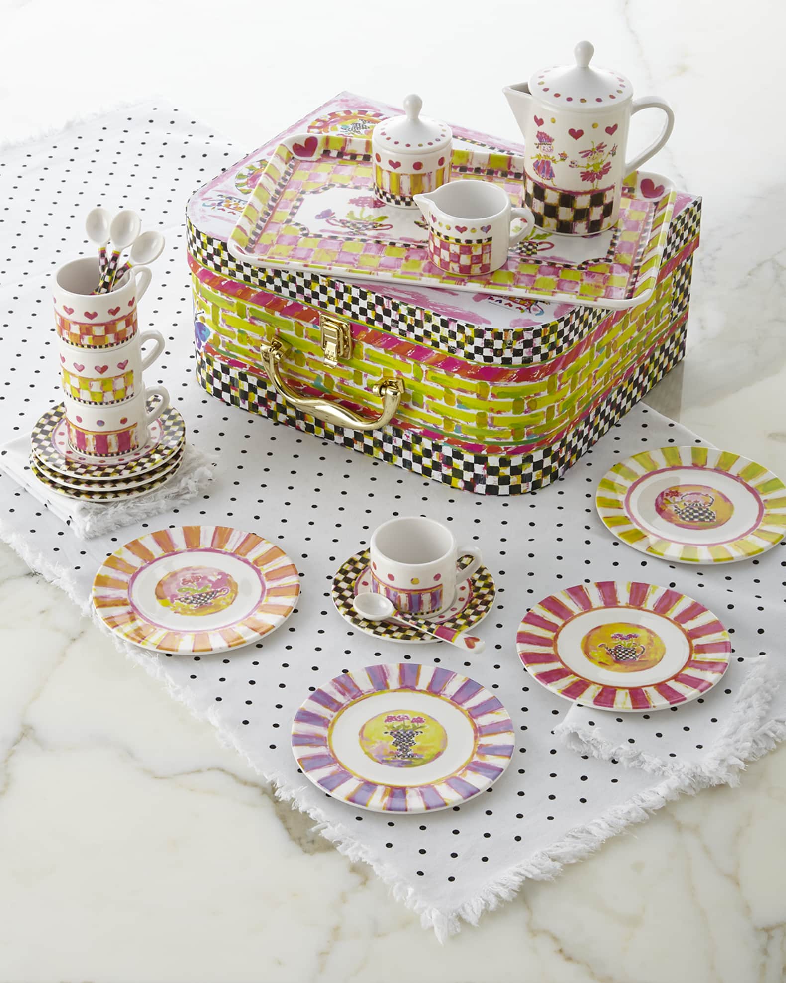 Tea set. Чаепитие декор. Роспись зоны чаепития для куколок. Теа сет. Маккензи Чайлдс поднос Рождество.