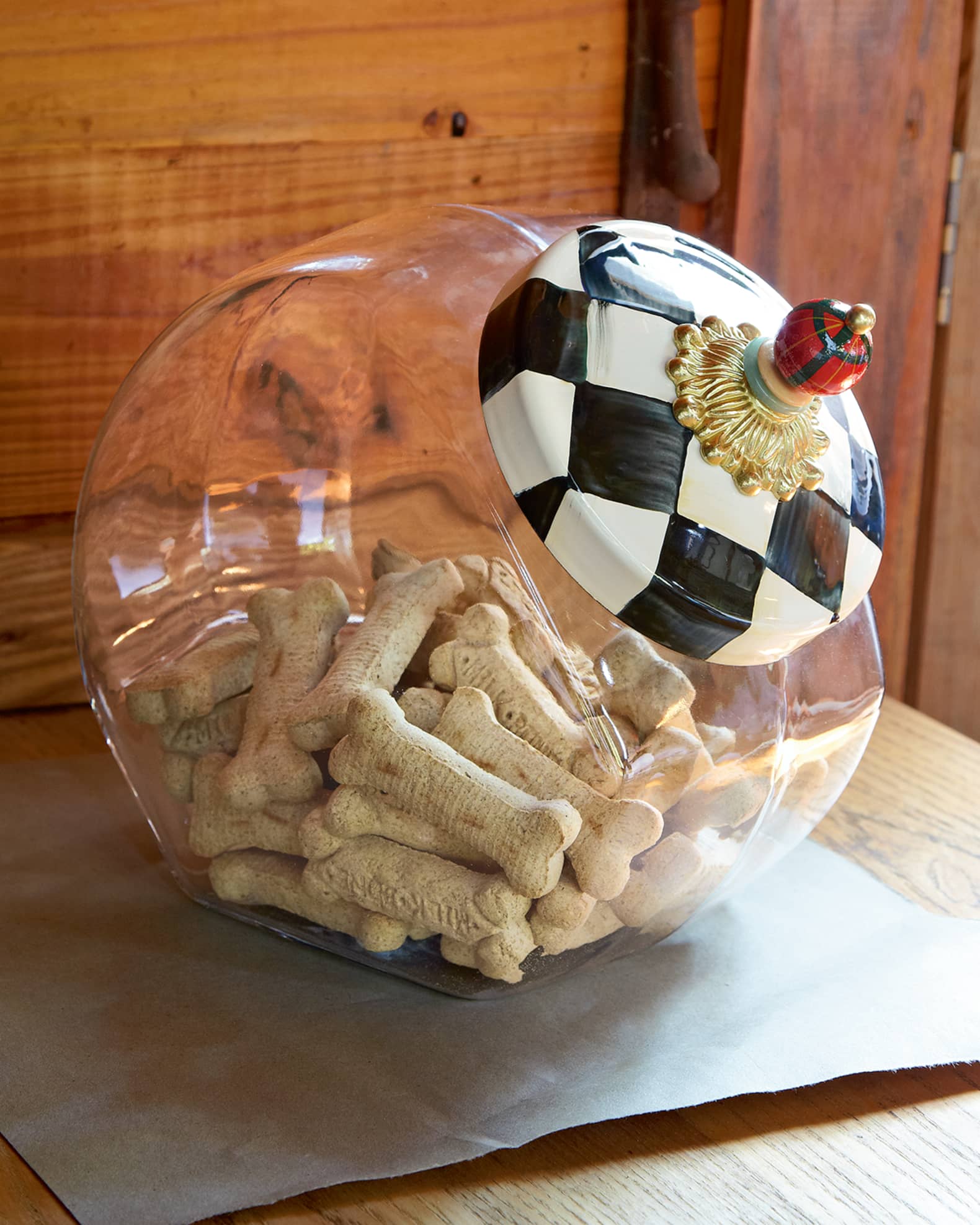 MacKenzie-Childs - Cookie Jar with Parchment Check Enamel Lid