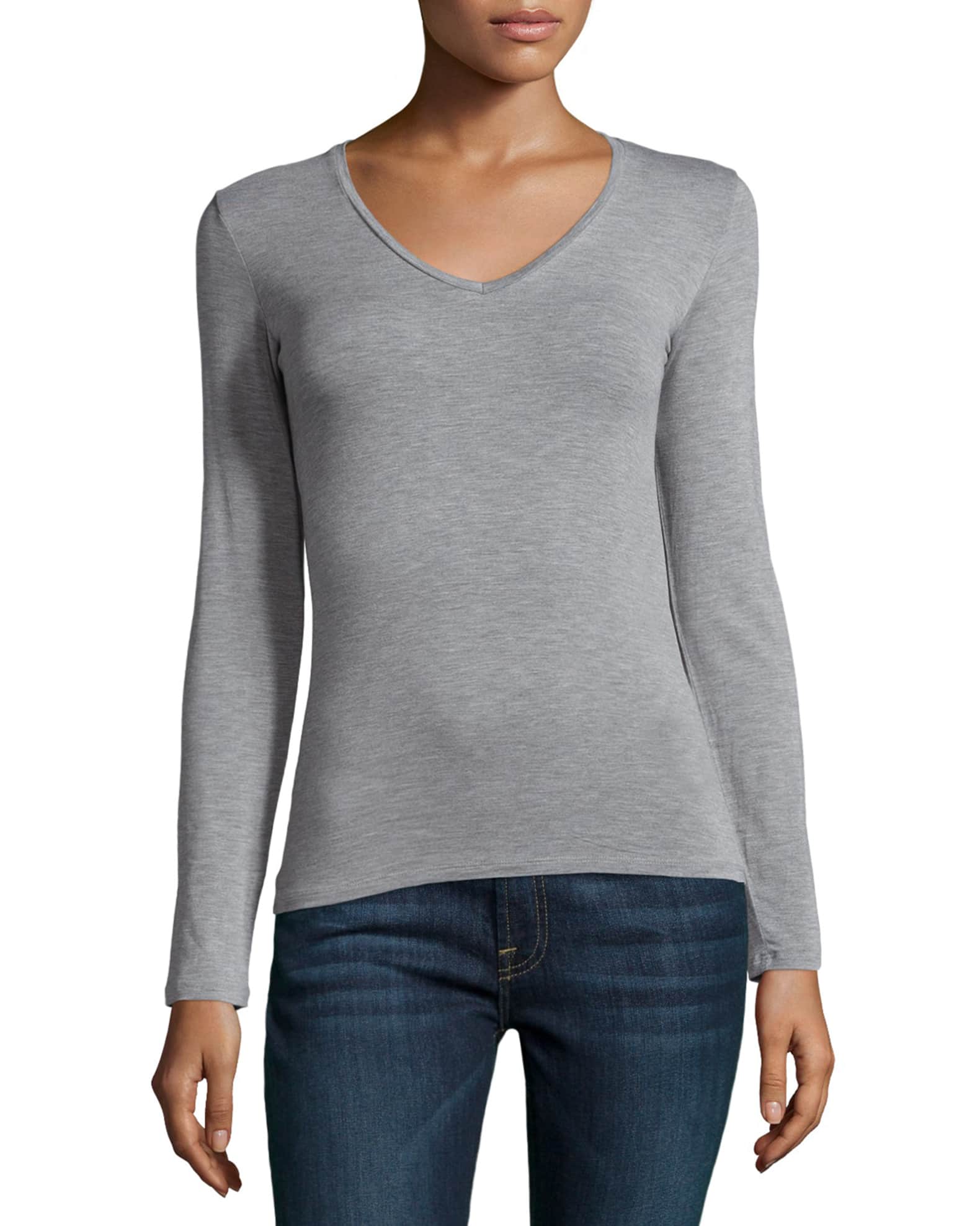 Majestic Filatures Soft Touch Long-Sleeve V-Neck Tee | Neiman Marcus