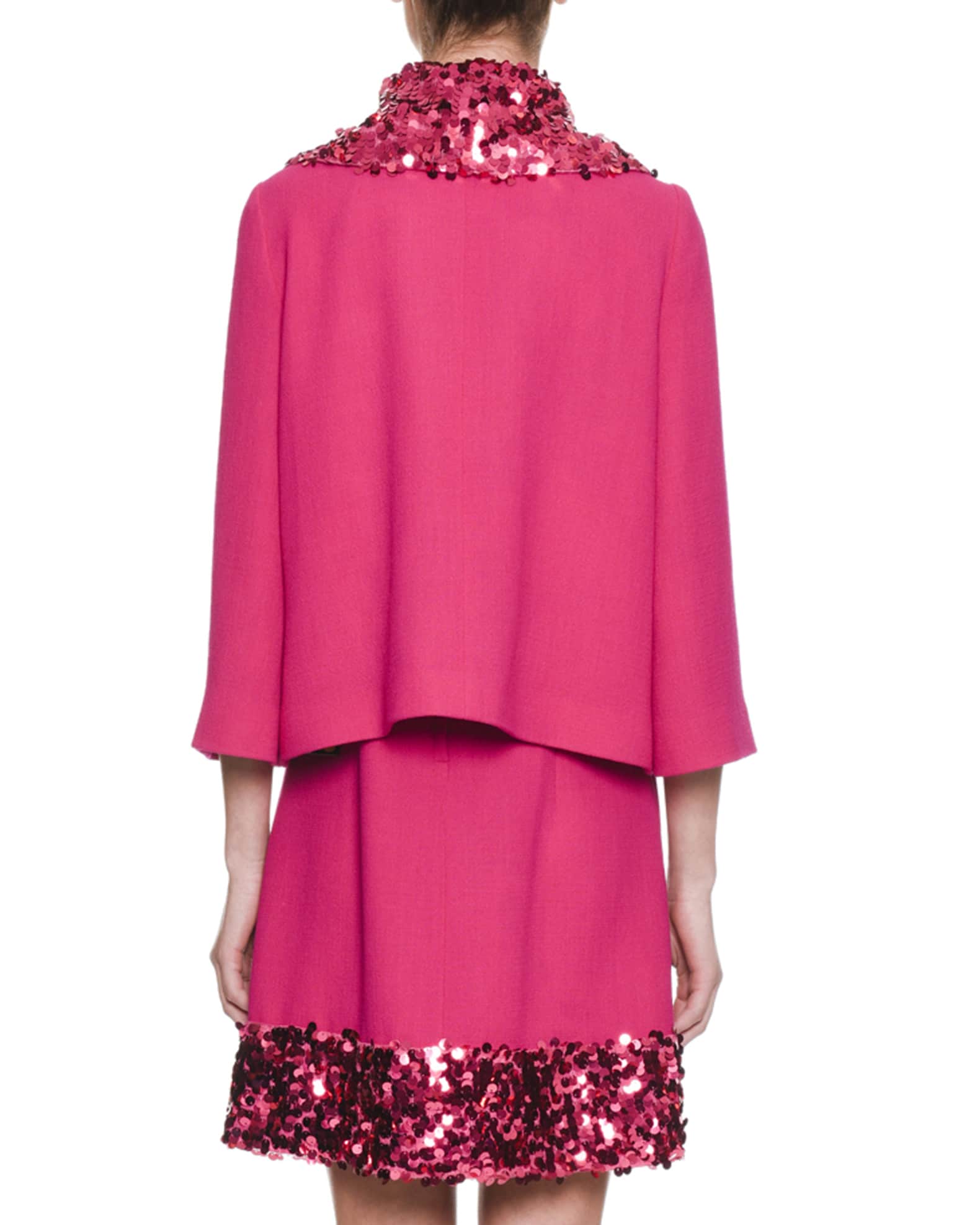Jewel-Button Bracelet-Sleeve Wool-Blend Jacket w/ Sequin Jacket and Matching Items | Neiman Marcus