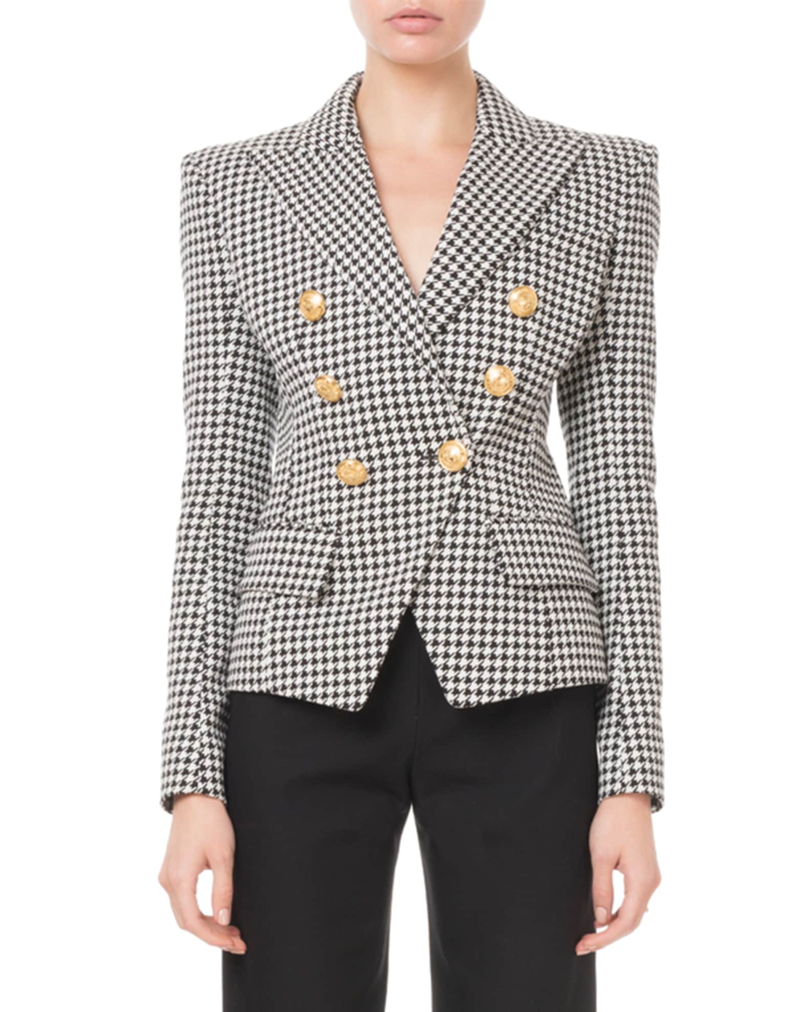 Double-Breasted Golden-Button Houndstooth Blazer and Matching Items ...