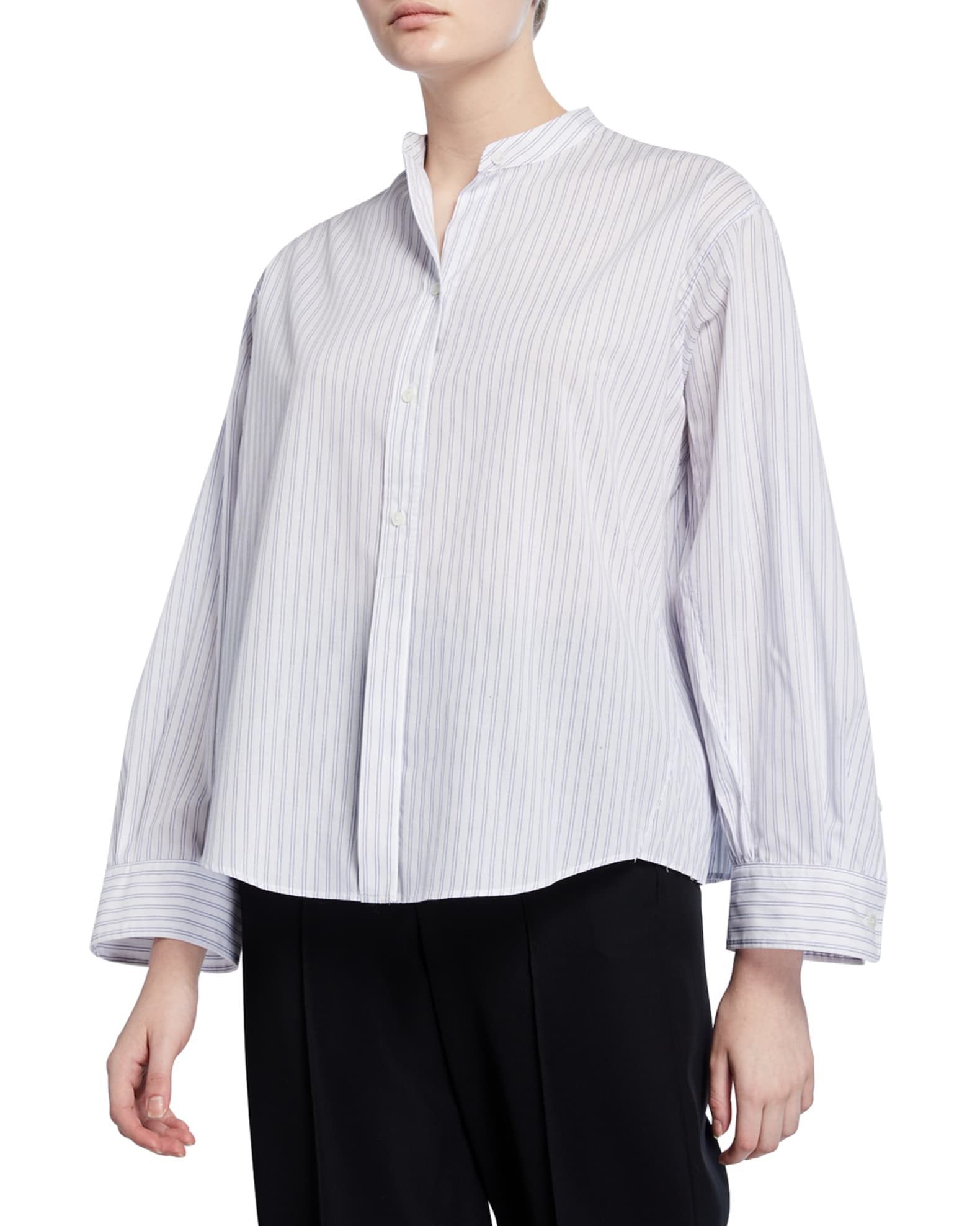 Vince Pleated Button-Down Striped Shirt | Neiman Marcus