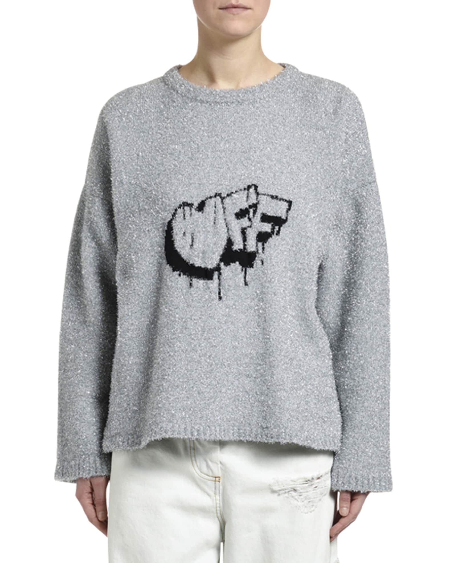 Fuzzy Logo Intarsia Crewneck Sweater
