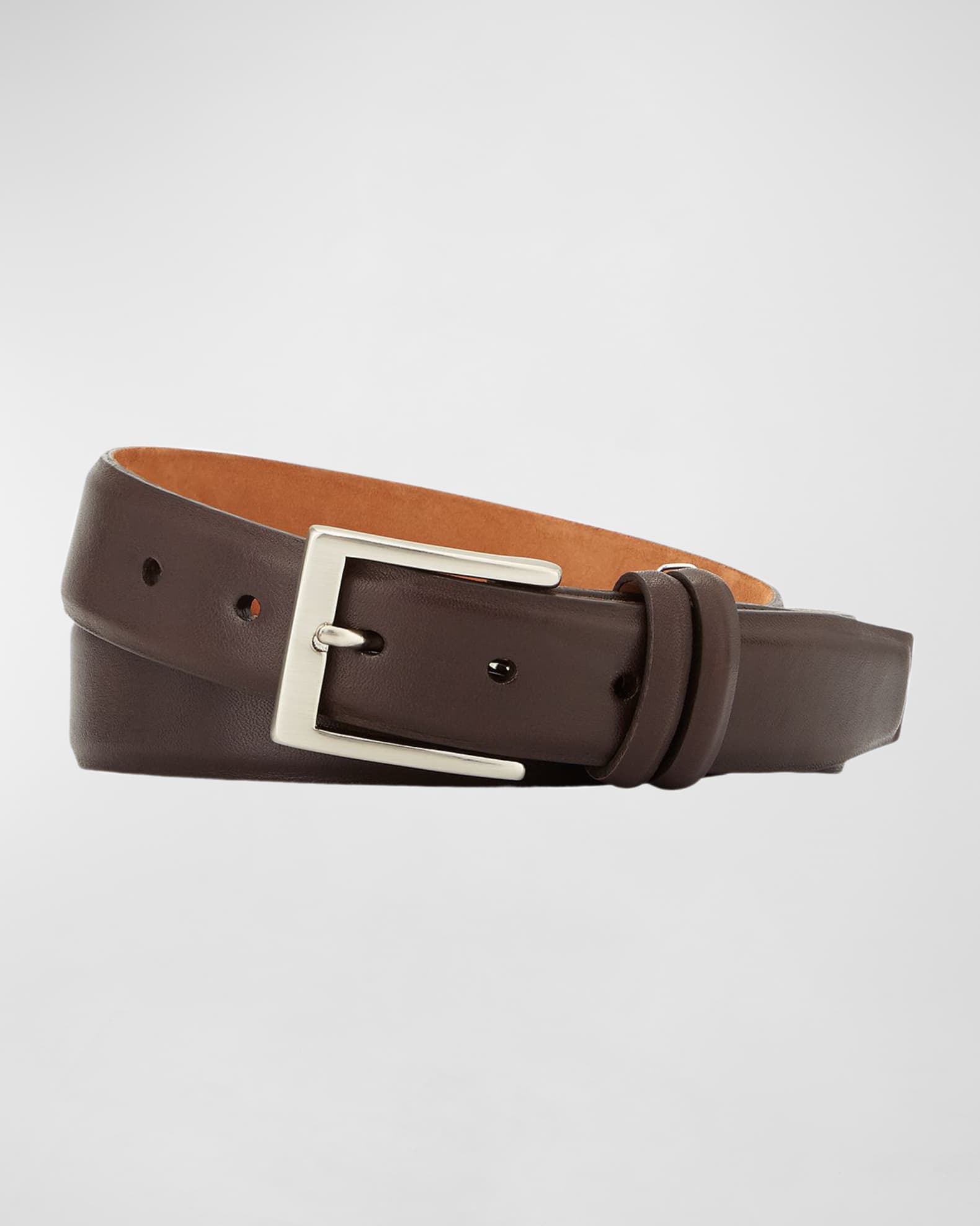 W. Kleinberg Basic Leather Belt with Interchangeable Buckles, Brown ...