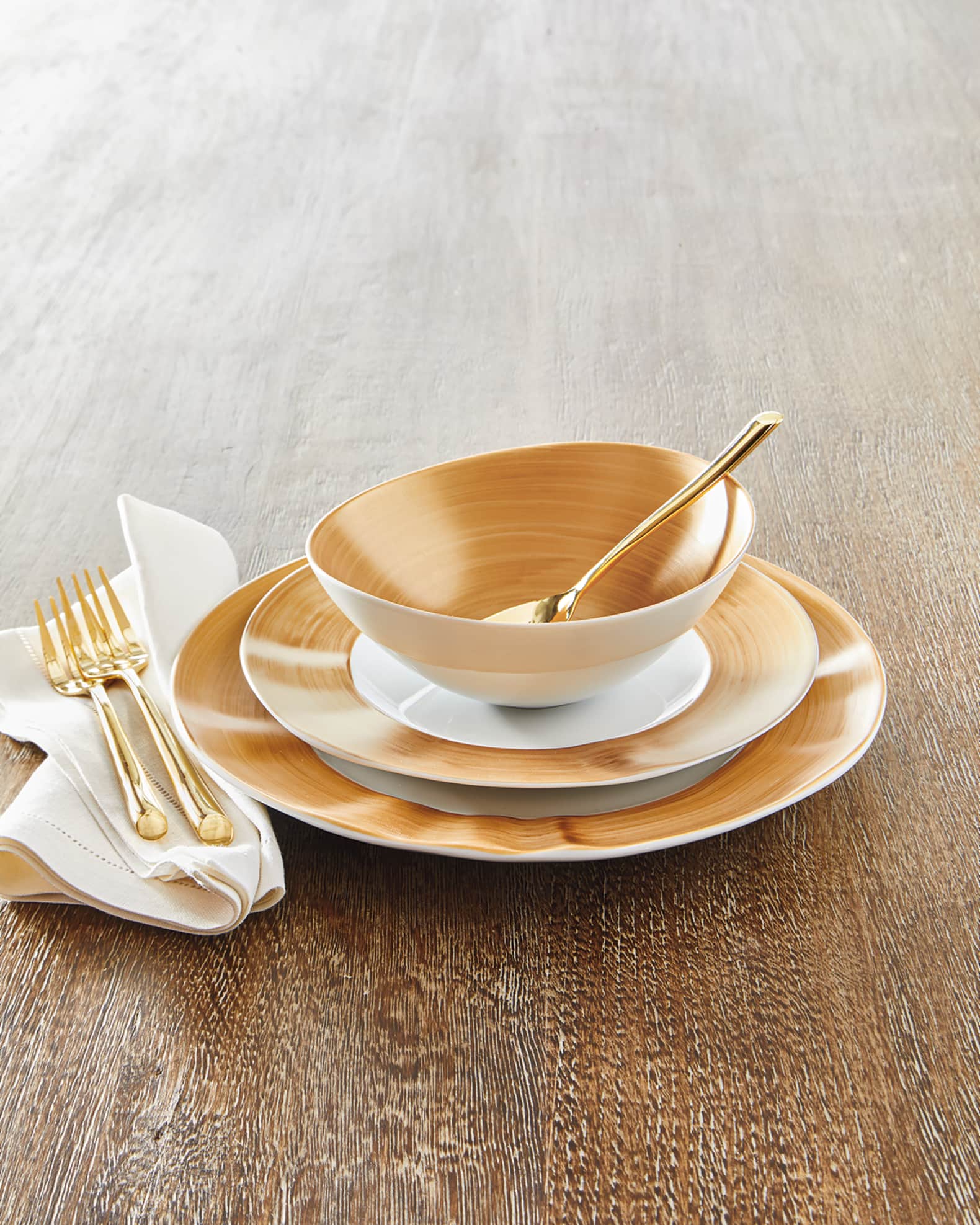 Neiman Marcus 12Piece Gold Brushstroke Dinnerware Service Neiman Marcus