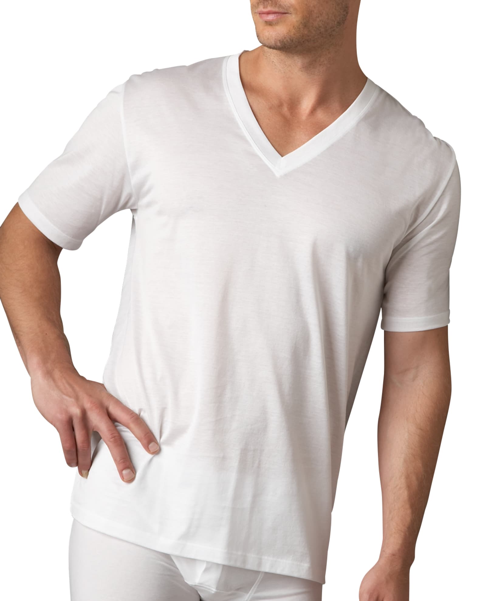 Hanro Cotton Sporty VNeck TShirt Neiman Marcus