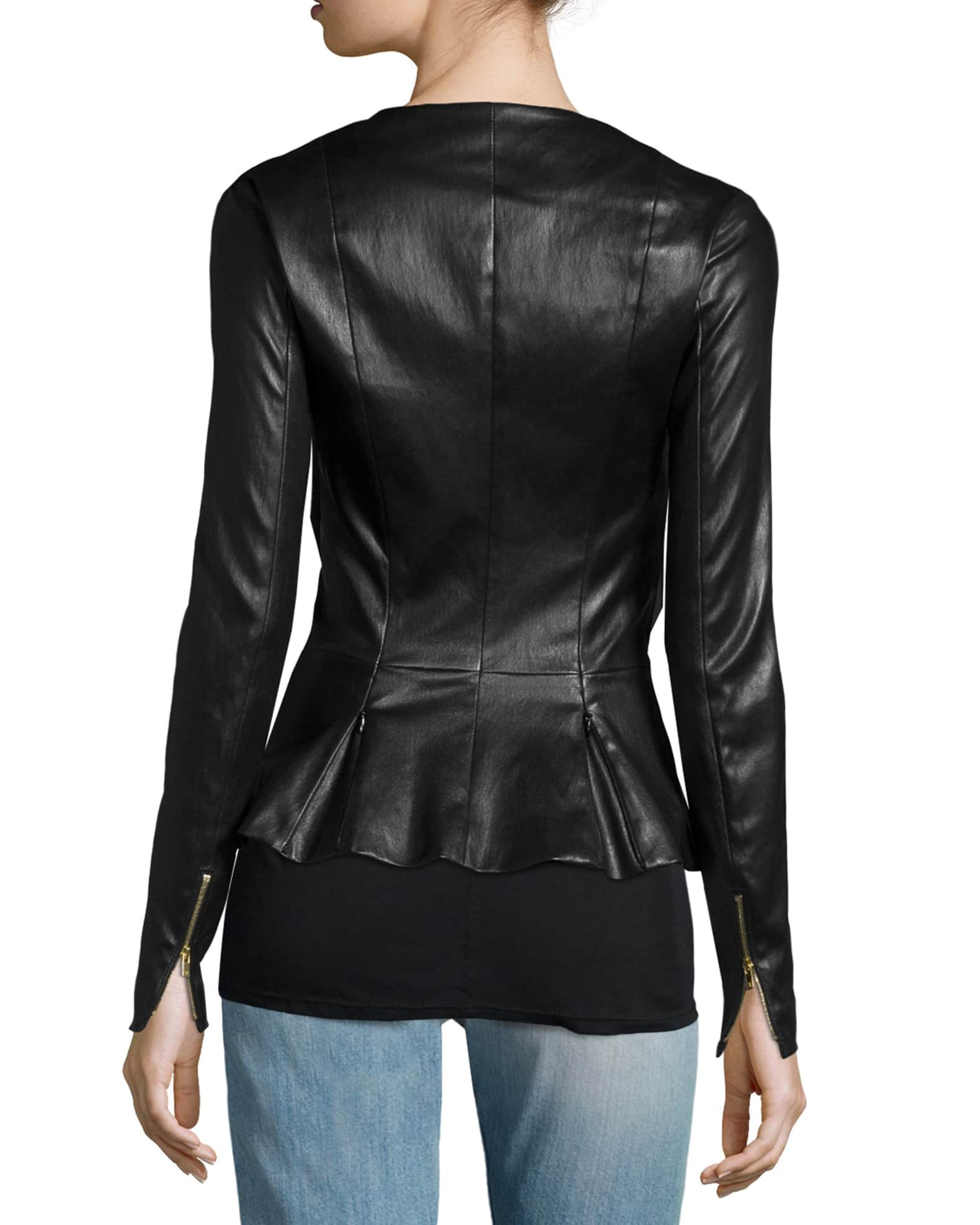 THE ROW Anasta Zip-Front Leather Jacket, Black | Neiman Marcus
